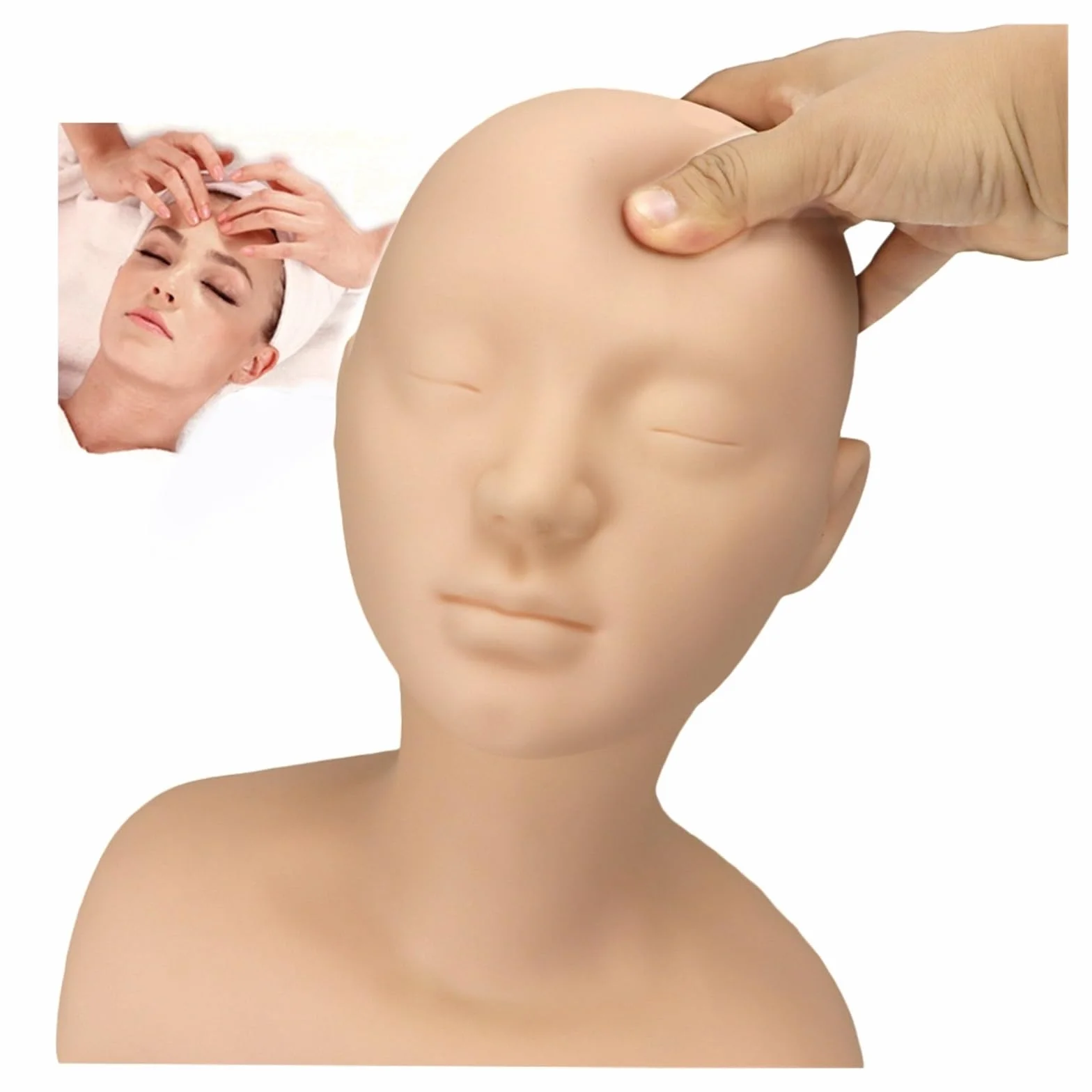 Soft Silicone Massage Training Mannequin Head With Shoulder Professional Cosmetology Make Up Practice Doll Head For Hairdressers