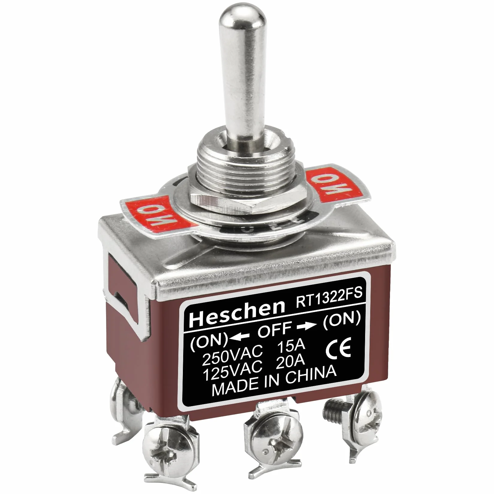 Heschen - Metalowy przełącznik dwustabilny chwilowy DPDT - (Włączony)/Off/(ON) 3 pozycje - 15 A, 250 V AC, CE