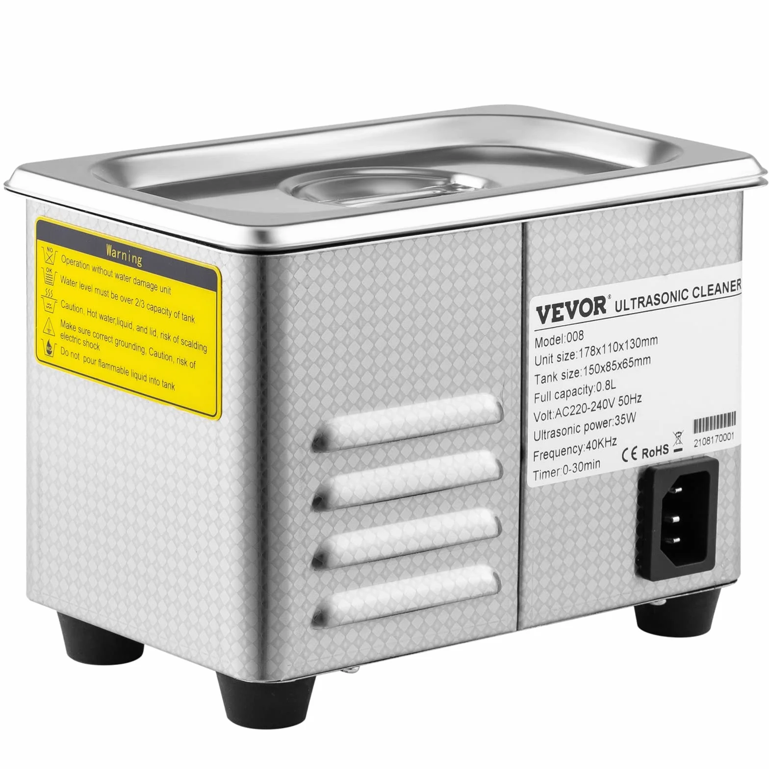 VEVOR Ultradźwiękowy środek czyszczący 800ml 35W Profesjonalna myjka ultradźwiękowa ze stali nierdzewnej 40 kHz z wyświetlaczem LED