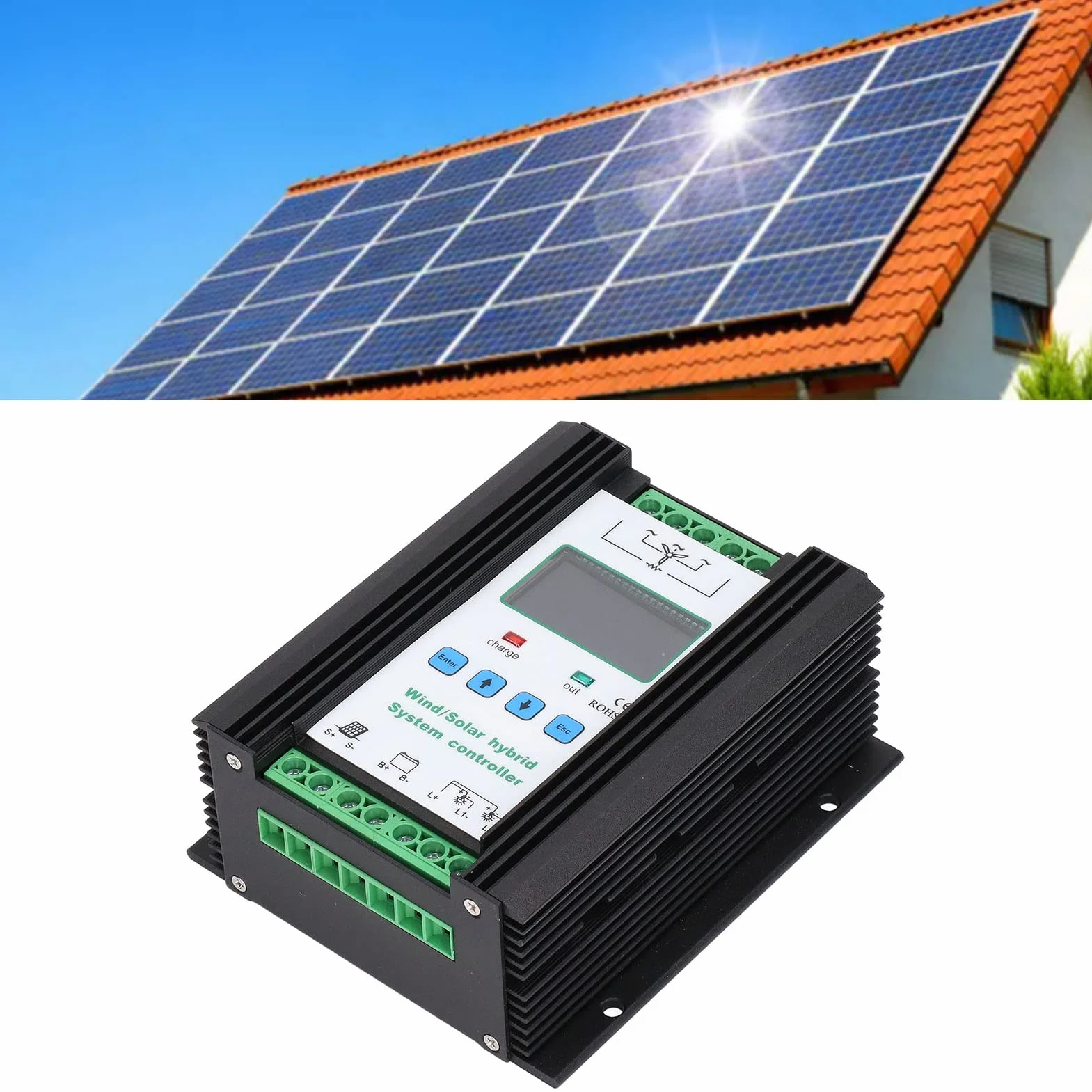 Sterowanie energią słoneczną wiatrową, 1200 W, 12 V, 24 V, wiatrowy solarny sterownik PWM, 600 W, sterownik systemu paneli słonecznych, cyfrowe inteligentne sterowanie z wyświetlaczem LCD