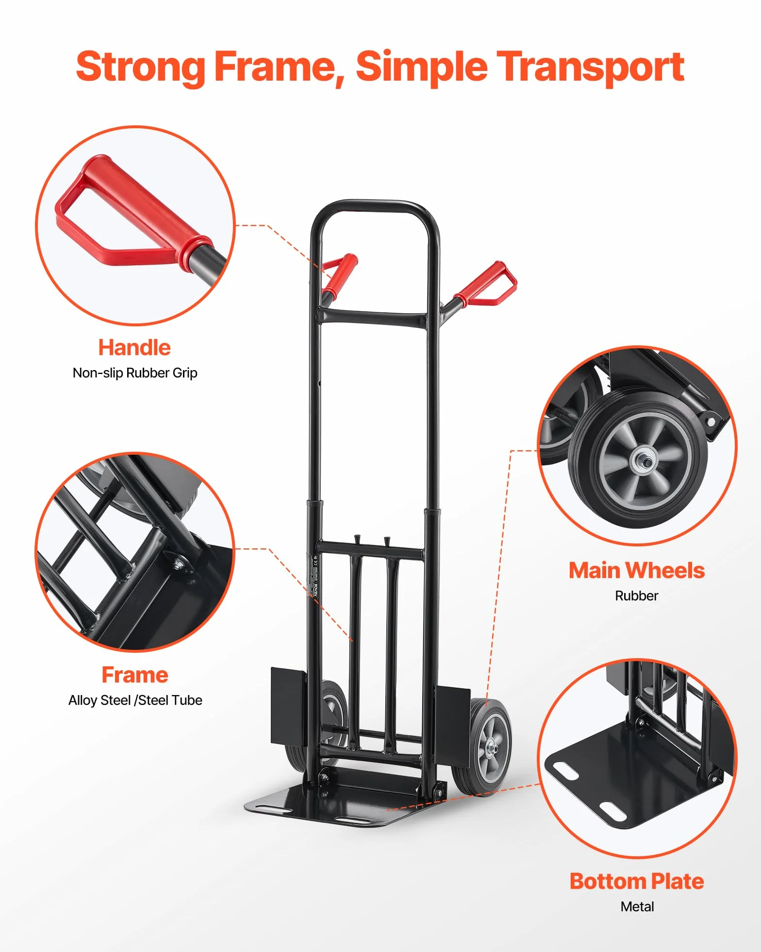 VEVOR Wózek transportowy, udźwig 600 kg, ciężki wózek transportowy z kółkami i uchwytem teleskopowym, przenośny wózek z paskiem mocującym do przeprowadzki, biura, magazynu, supermarketu