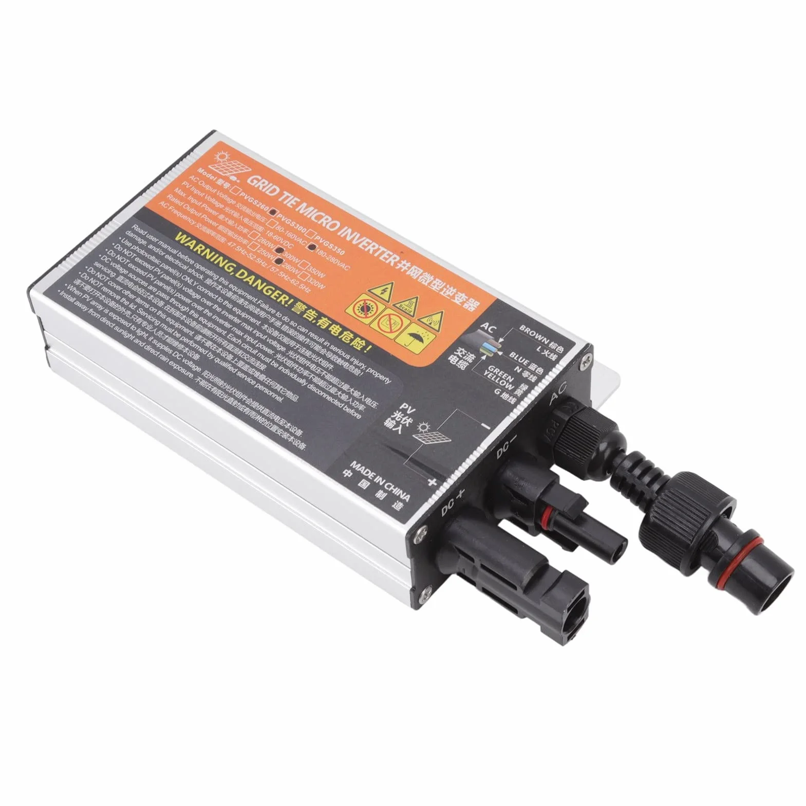 Mikroinwerter Solarny o Mocy 500 W. Wysoki Współczynnik konwersji. Materiał ze Stopu aluminium. Łatwa obsługa. Nadaje się do Paneli Słonecznych (PVGS-300W(18-60V)-AC220V)