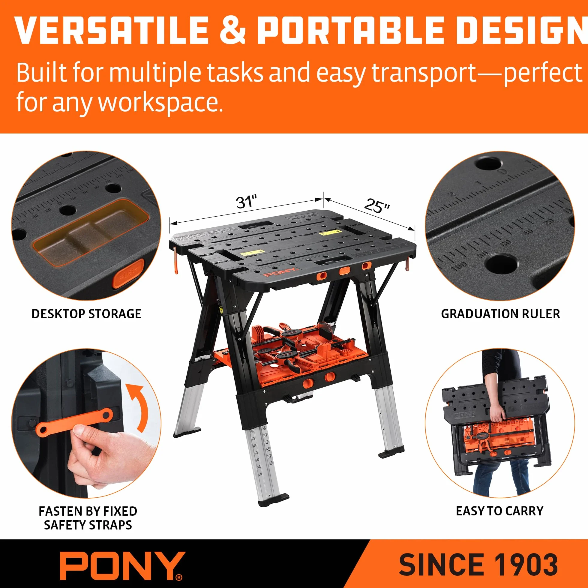 PONY Stół roboczy 2 w 1 z zaciskami spustowymi