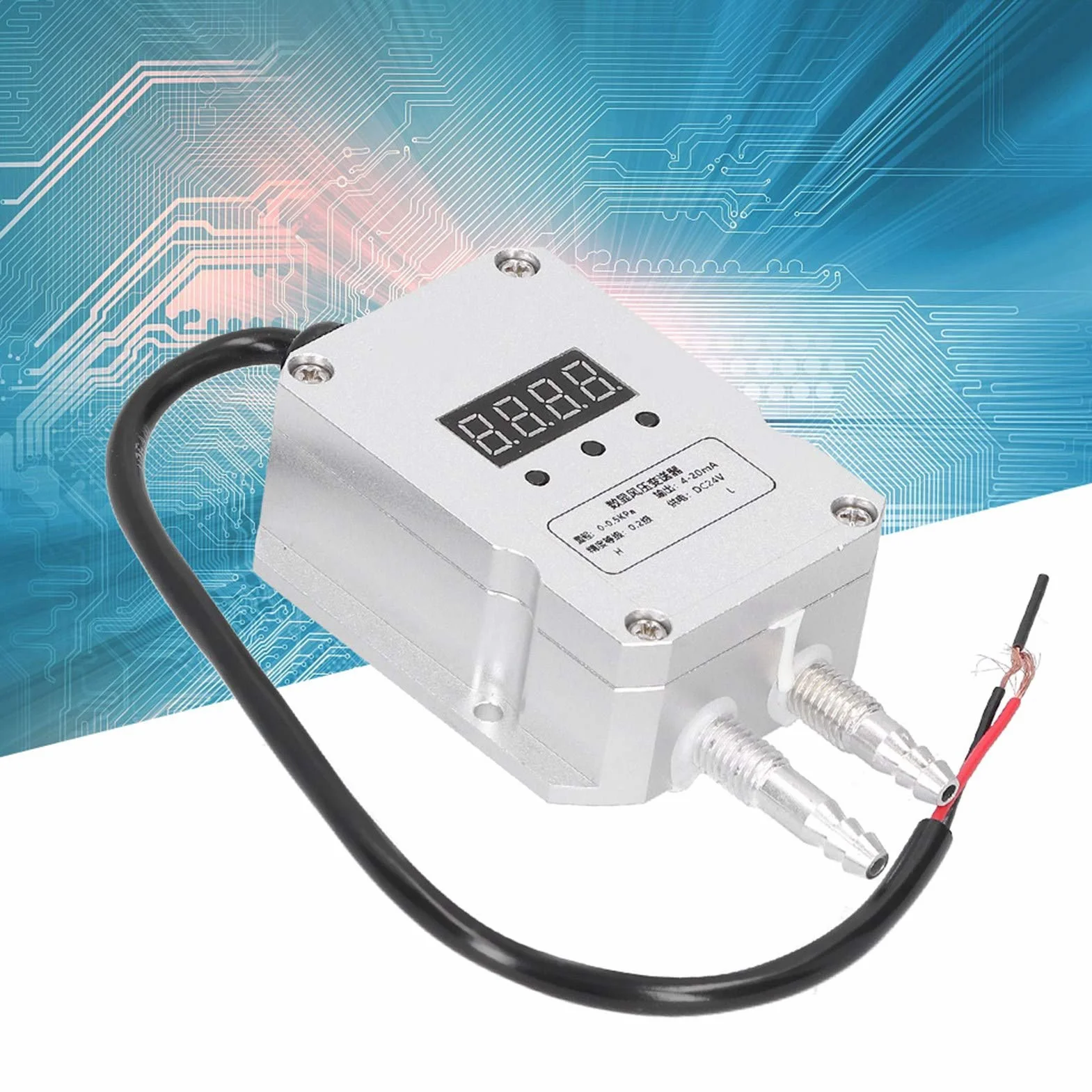Przetwornik r¨®?nicy ci?nie¨½, wykrywanie wiatru z cyfrowym wy?wietlaczem 0-0,5 kpa, srebrny 4-20 mA DC24V, z technologi? kompensacji temperatury, silikonowy piezorezystancyjny rdze¨½ r¨®?nicowy OEM