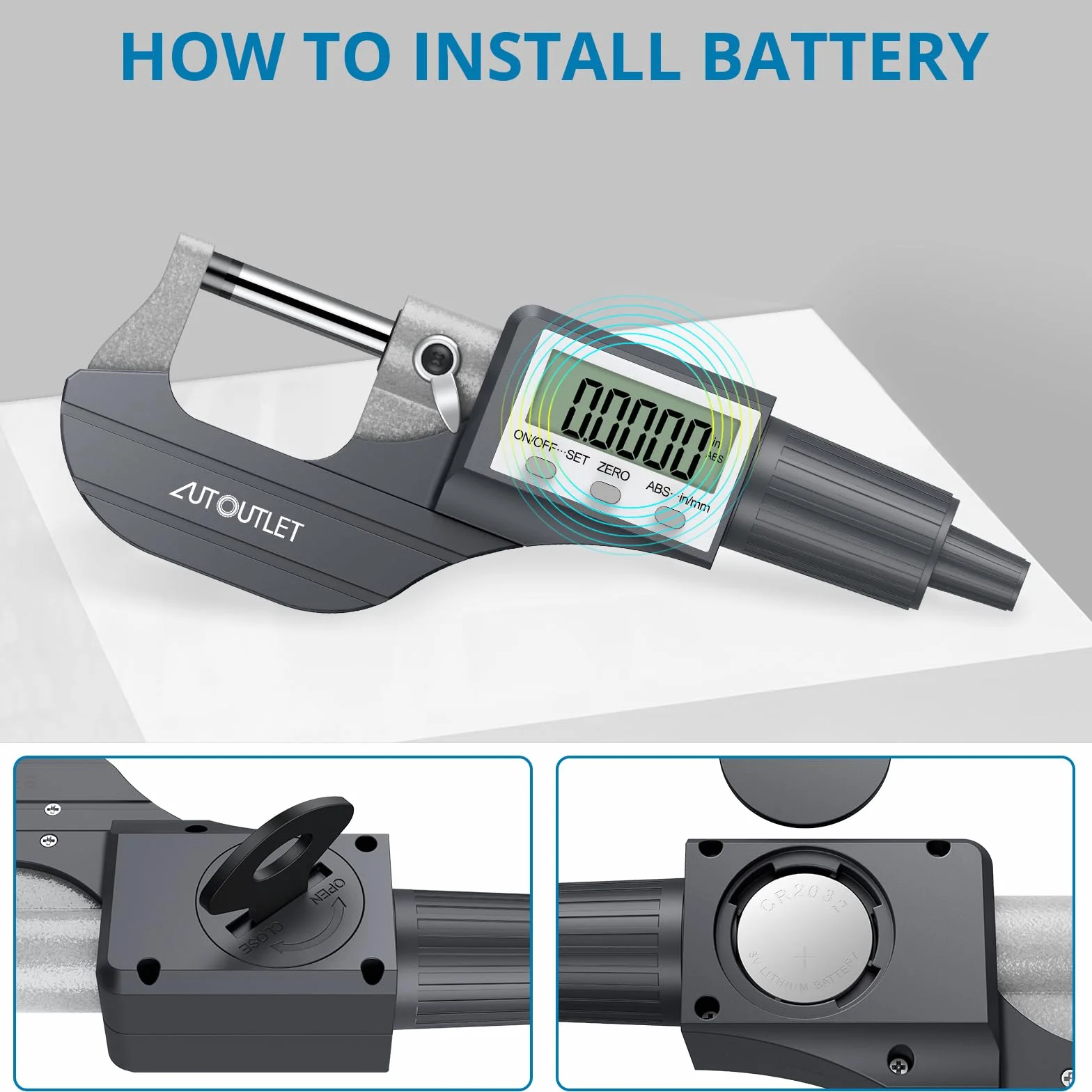 AUTOUTLET Mikrometr cyfrowy mikrometr 0-25 mm/0,001 mm, wysoka precyzja LCD cyfrowy mikrometr suwak mikrometrowy długość narzędzie pomiarowe mikrometr 0,001 mm (0,00005") - szary
