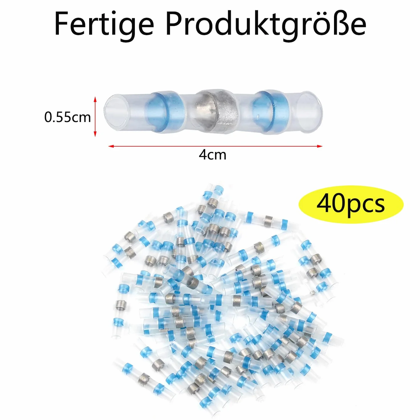 Łączniki lutownicze, wodoodporne, węże termokurczliwe, złącze kablowe, złącze lutownicze z wężem termokurczliwym, złącze zaciskowe, złącze termokurczliwe, złącze stykowe (40 sztuk, niebieskie)