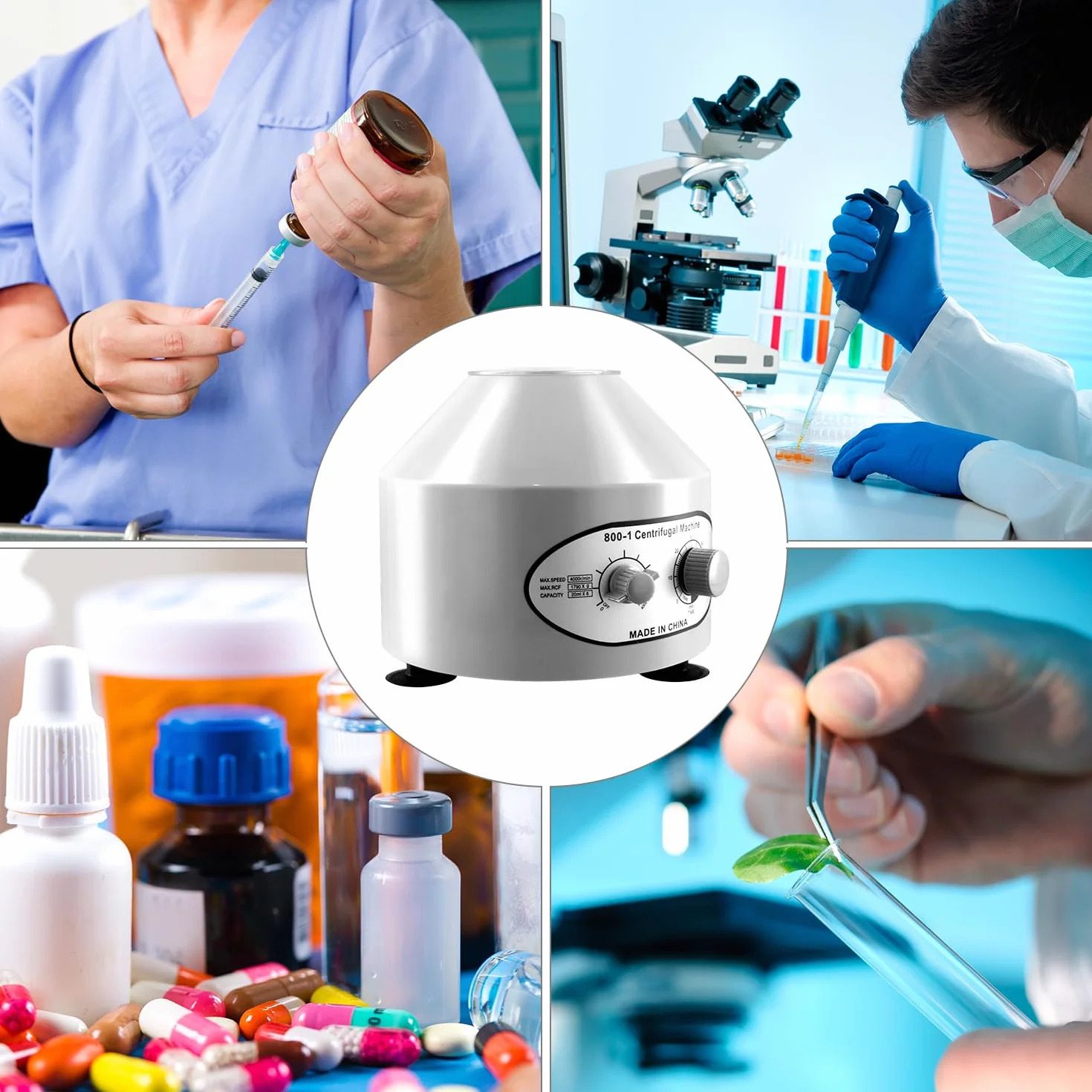 QWORK® Wirówka laboratoryjna stołowa z 20 ml x 6 rurkami, regulacja prędkości 4000 obr./min, timer 0-60 minut, do badań naukowych i laboratoryjnych