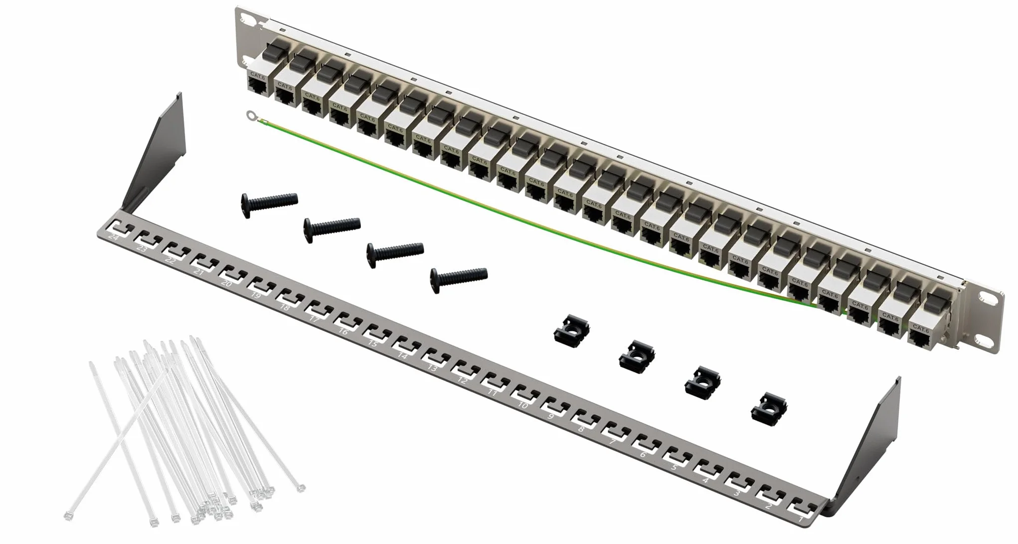 FGB Panel krosowy 1U 24 porty Cat6 RJ45 Keystone 19 cali montowany na ścianie