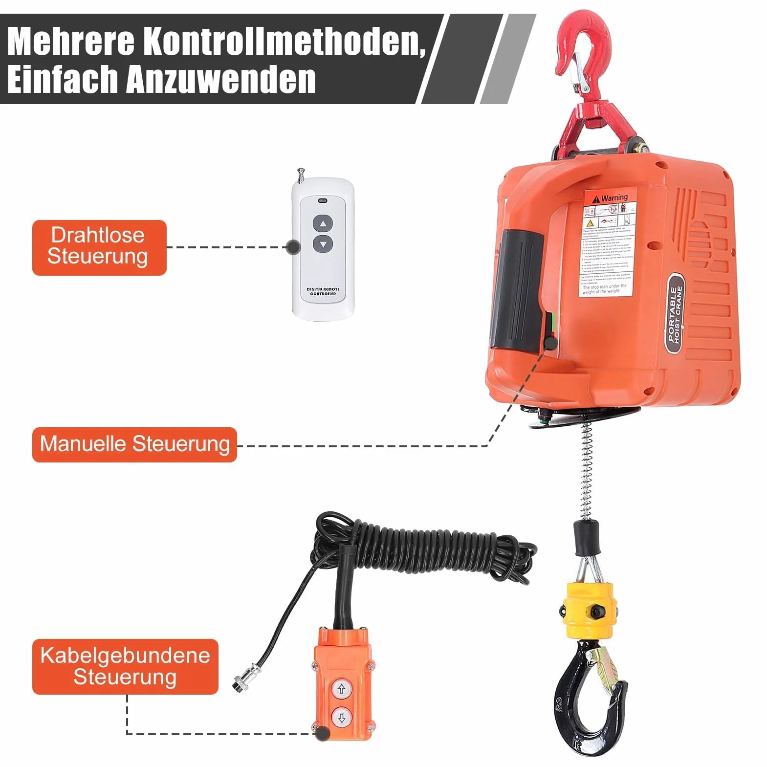 Elektryczna wciągarka linowa 500kg 1100lb z bezprzewodowym pilotem 7.6m