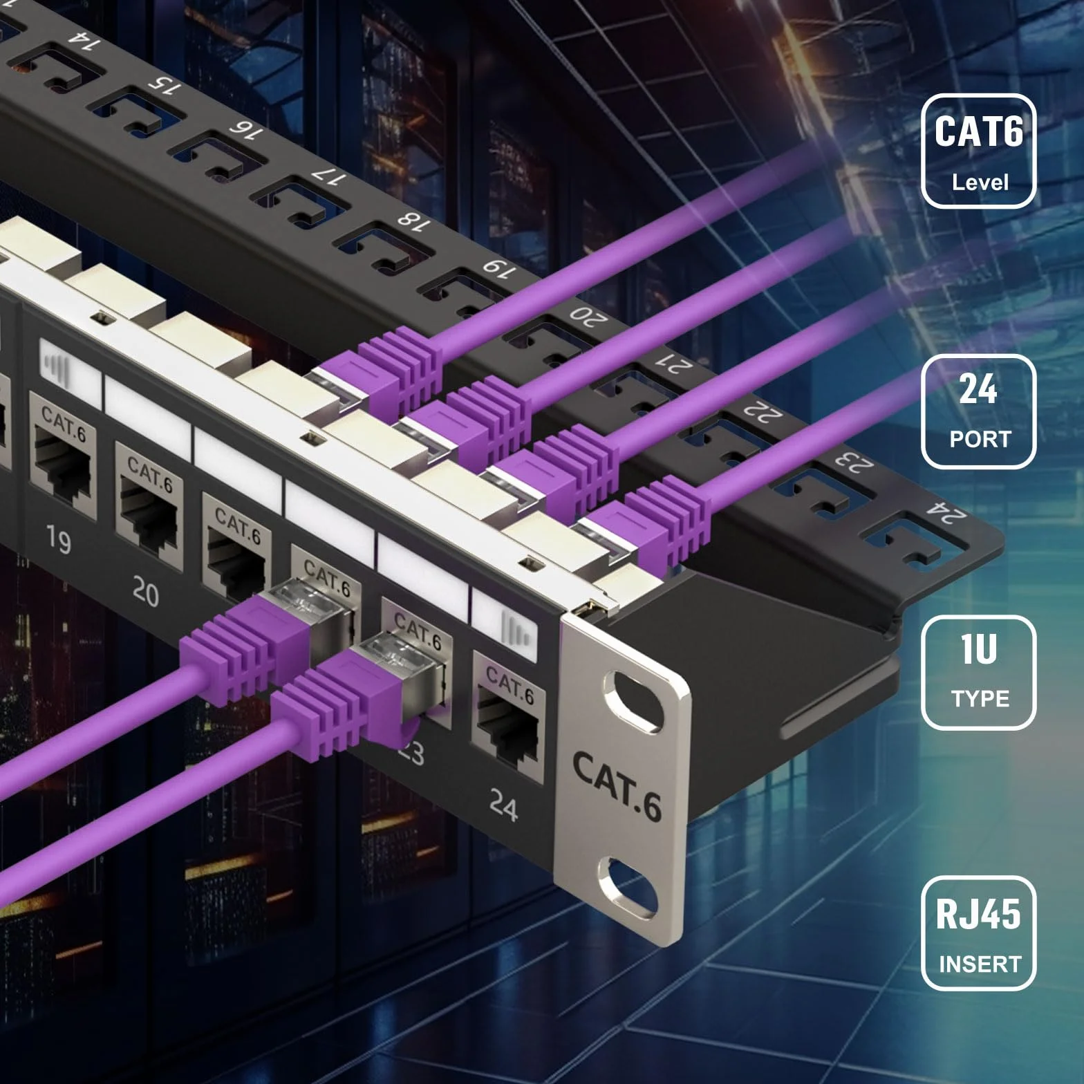 FGB Panel krosowy 1U 24 porty Cat6 RJ45 Keystone 19 cali montowany na ścianie