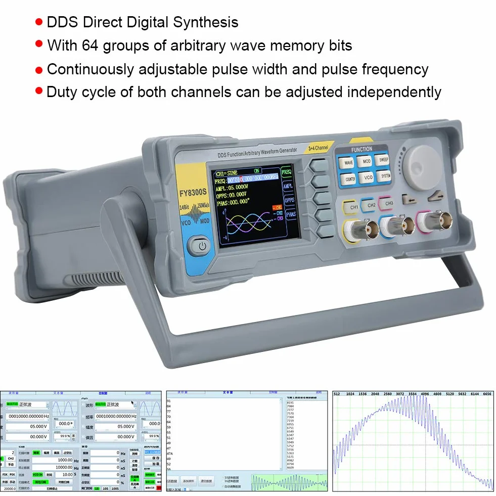 Funkcja 60 MHz Generator Sygnału o Przebiegu Arbitralnym, 3 Kanały, 4 Poziomy Wyjściowe TTL dla Wysokiej Dokładności Pomiaru Częstotliwości (FY8300S-20M Wtyczka EU)