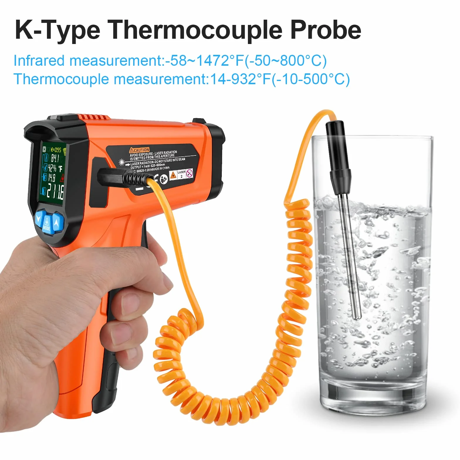 MESTEK Termometr na Podczerwień -50°C~800°C Kolorowy Alarm LCD Regulowana Emisyjność