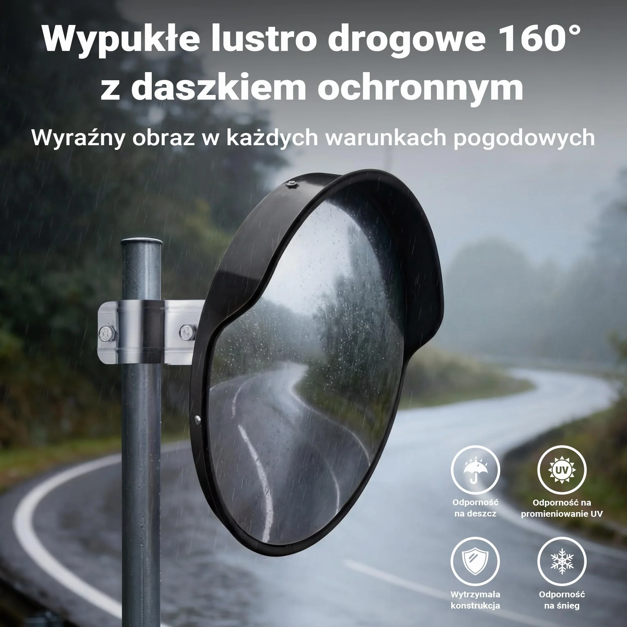 Wiltec Lustro drogowe 45 cm wypukłe z osłoną czarne, okrągłe magazynowe z polem widzenia 130°, więcej bezpieczeństwa przy wyjeździe z materiałem montażowym