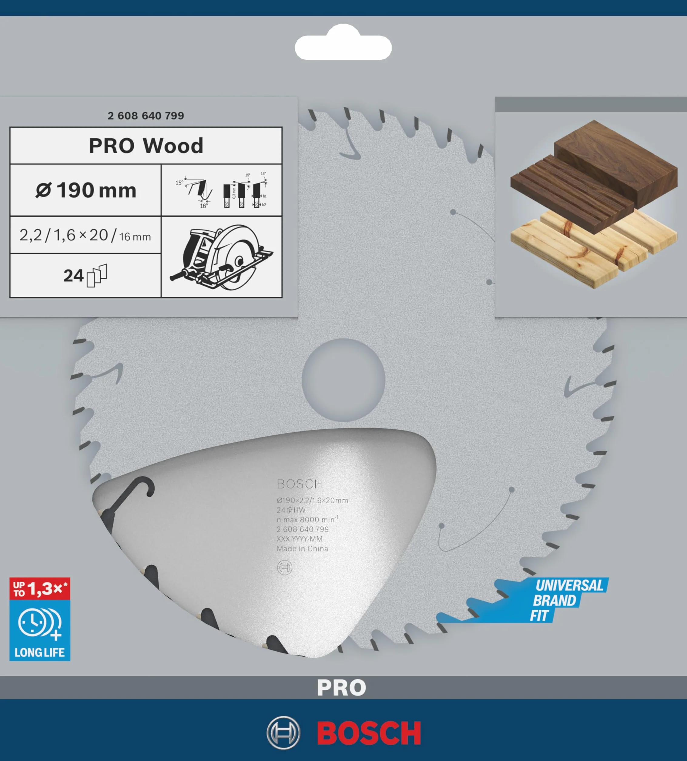 Bosch Professional 1x Tarcza do piły tarczowej Speedline Wood (do Drewno, Płyta wiórowa, Płyty budowlane lekkie, Ø 190 x 20/16 x 2.2 mm, 24 zębów, Osprzęt pił tarczowych)