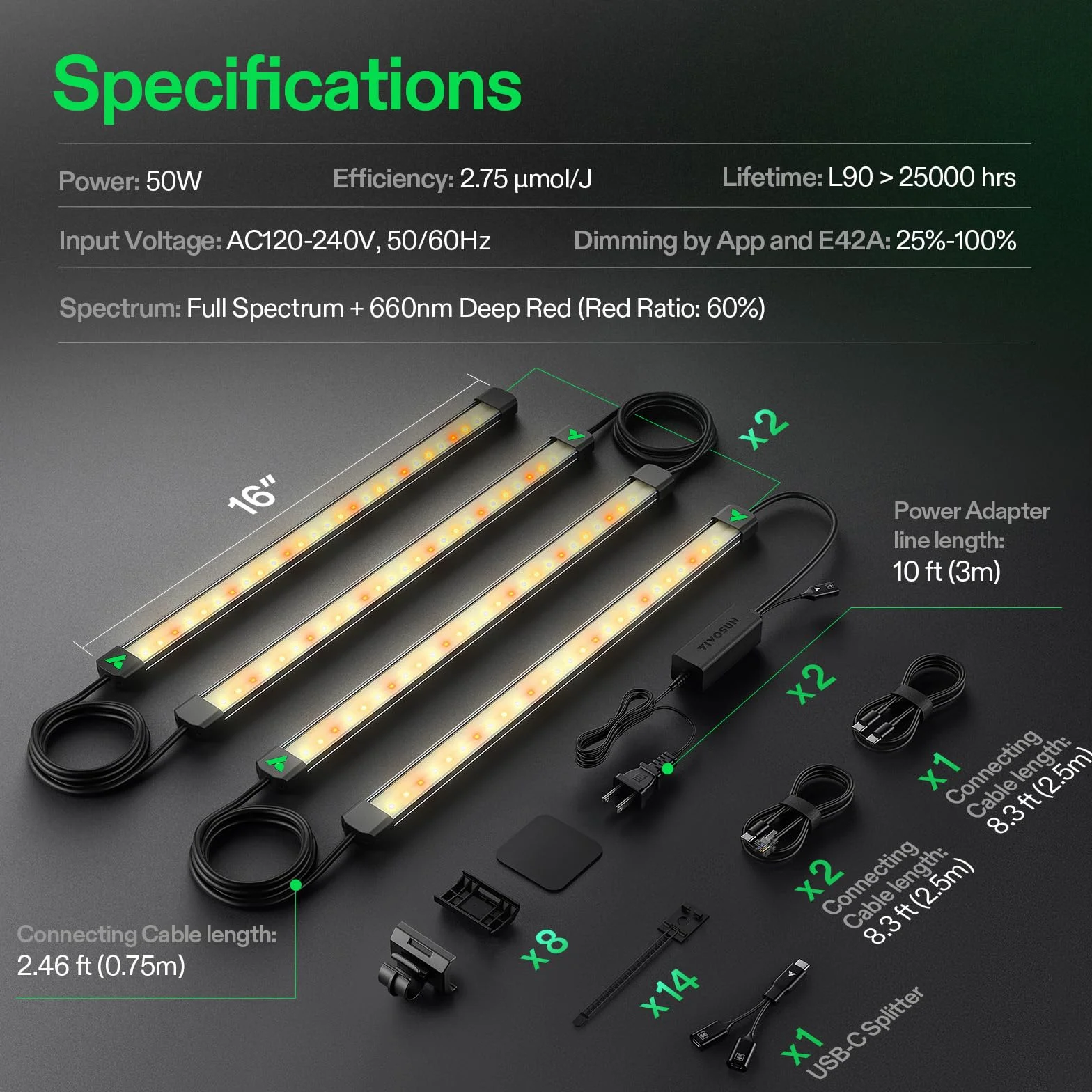 VIVOSUN LumaRay lampa LED do uprawy roślin 40 cm zestaw 8 sztuk pełne spektrum oświetlenia bocznego 60% czerwone światło