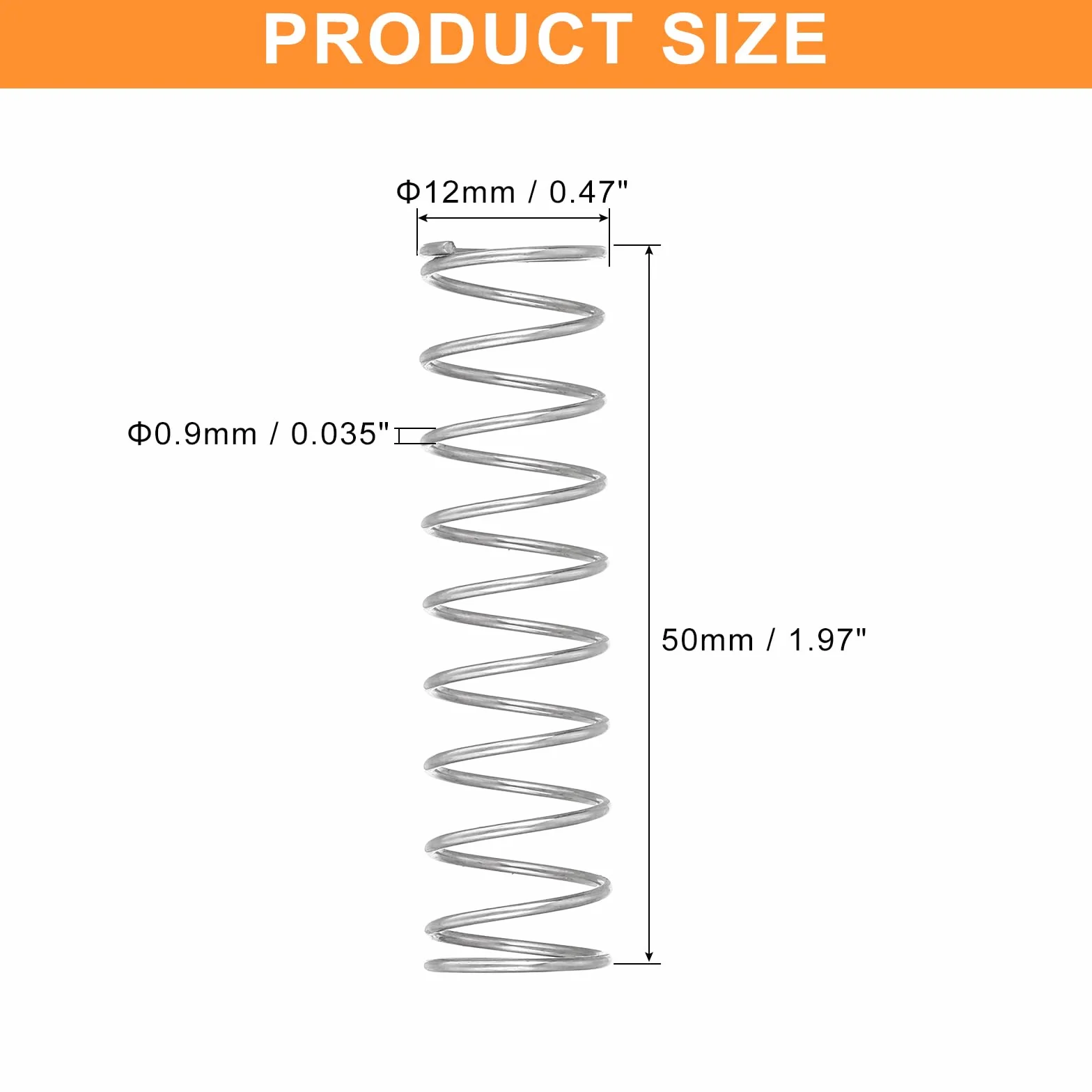 QUARKZMAN 5 sztuk sprężyn naciskowych, 0,9 x 12 x 50 mm, sprężyny naciskowe, sprężyna naciągowa, sprężyna spiralna, sprężyna spiralna, sprężyna stalowa 304, kolor srebrny