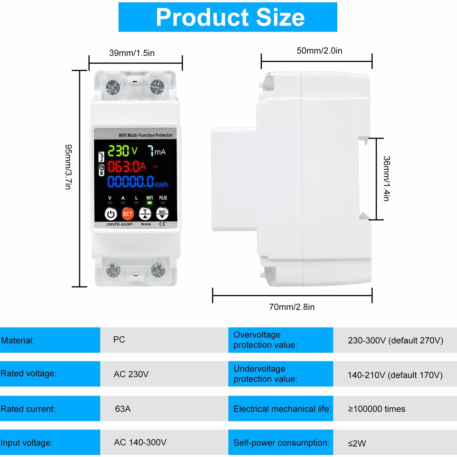 Stabilizator napięcia 220 V 63 A 230 V ochrona przeciwprzepięciowa WiFi na szynie DIN z kolorowym ekranem