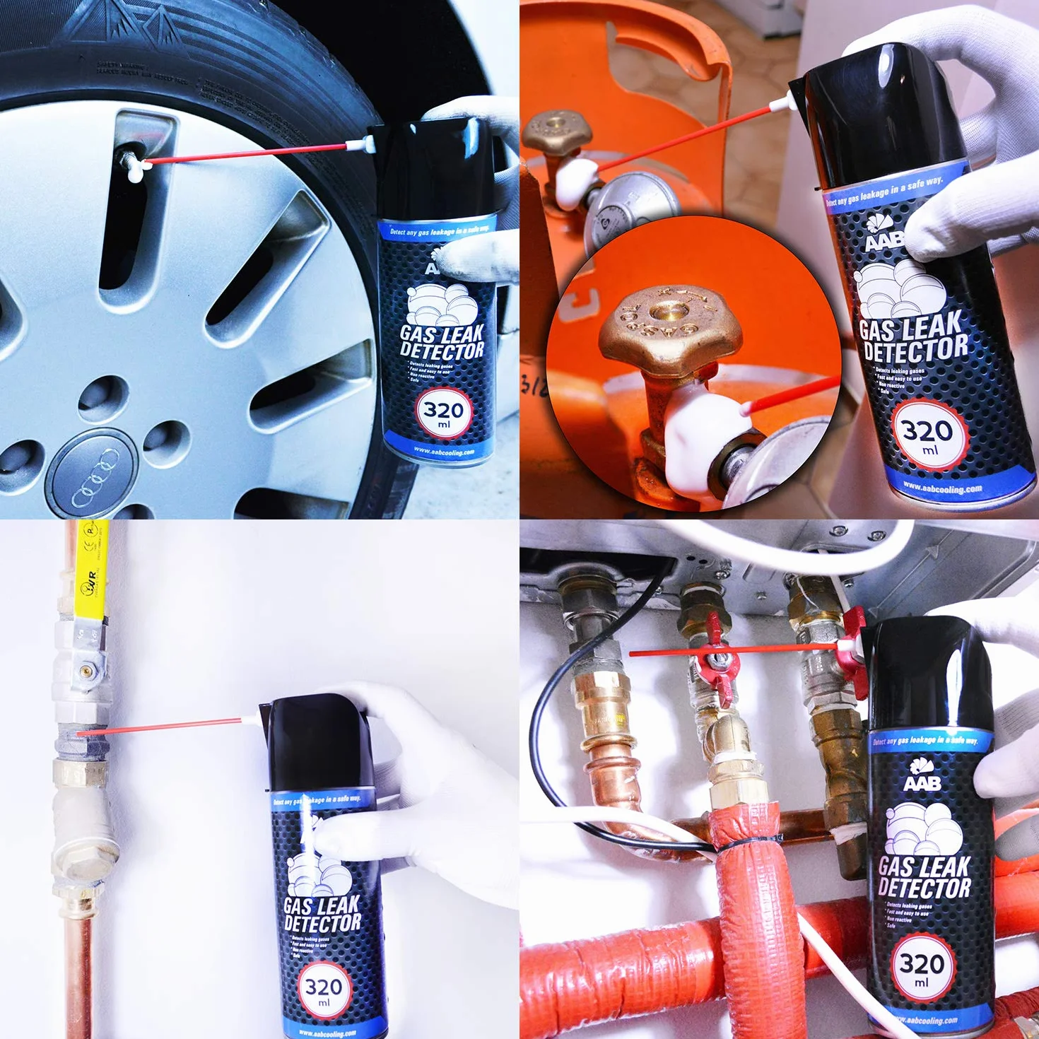 6 x AABCOOLING Wykrywacz Wycieku Gazu 320ml - Tester Szczelności, Spray do Wykrywania Nieszczelności, Pianka do Samochodowego Układu LPG, Tester Instalacji Gazowej