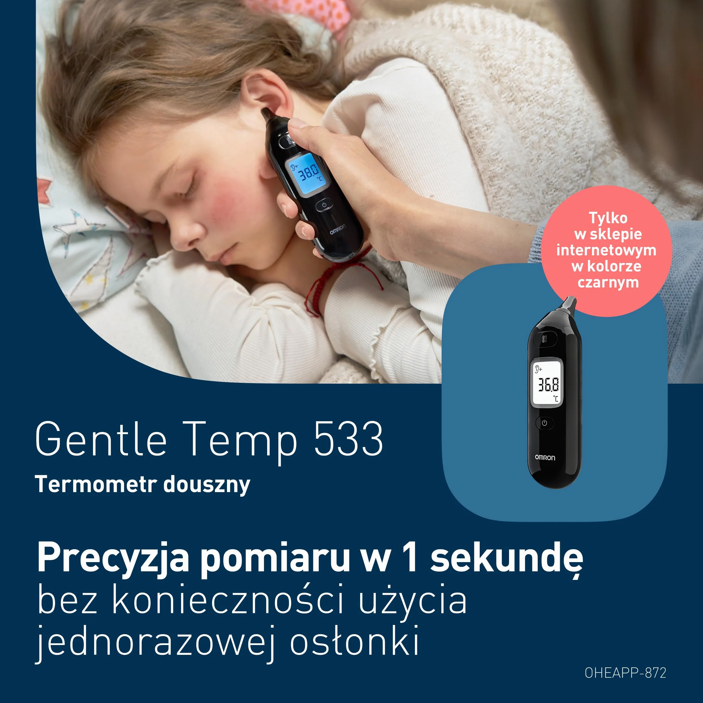OMRON Gentle Temp 533, Cyfrowy Termometr Douszny na Podczerwień dla Niemowlęta, Dzieci i Dorosłych, Termometr Douszny z Szybkim 1-sekundowym Pomiarem i Konstrukcją bez Używania Jednorazowej Osłonki