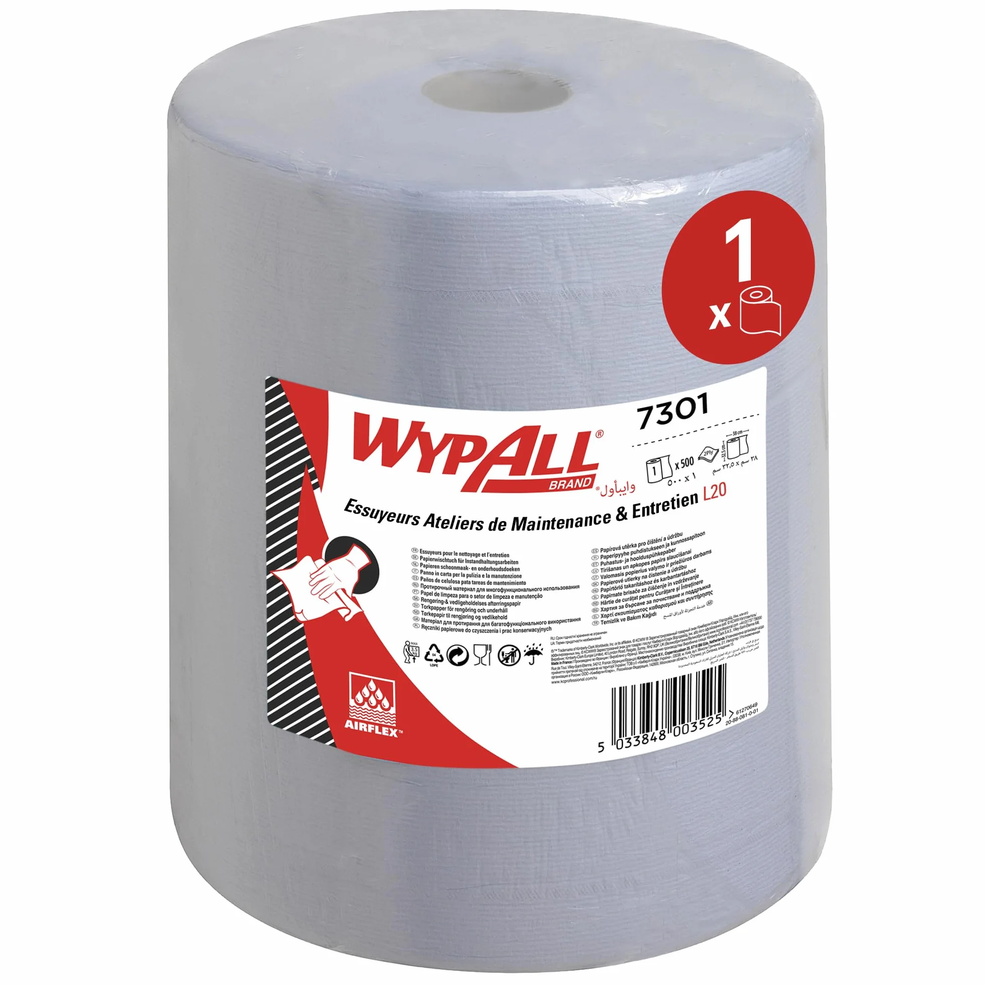 Papier do wycierania WypAll L20 7301 - Bardzo szeroki - 1 niebieska rolka 500 ściereczek