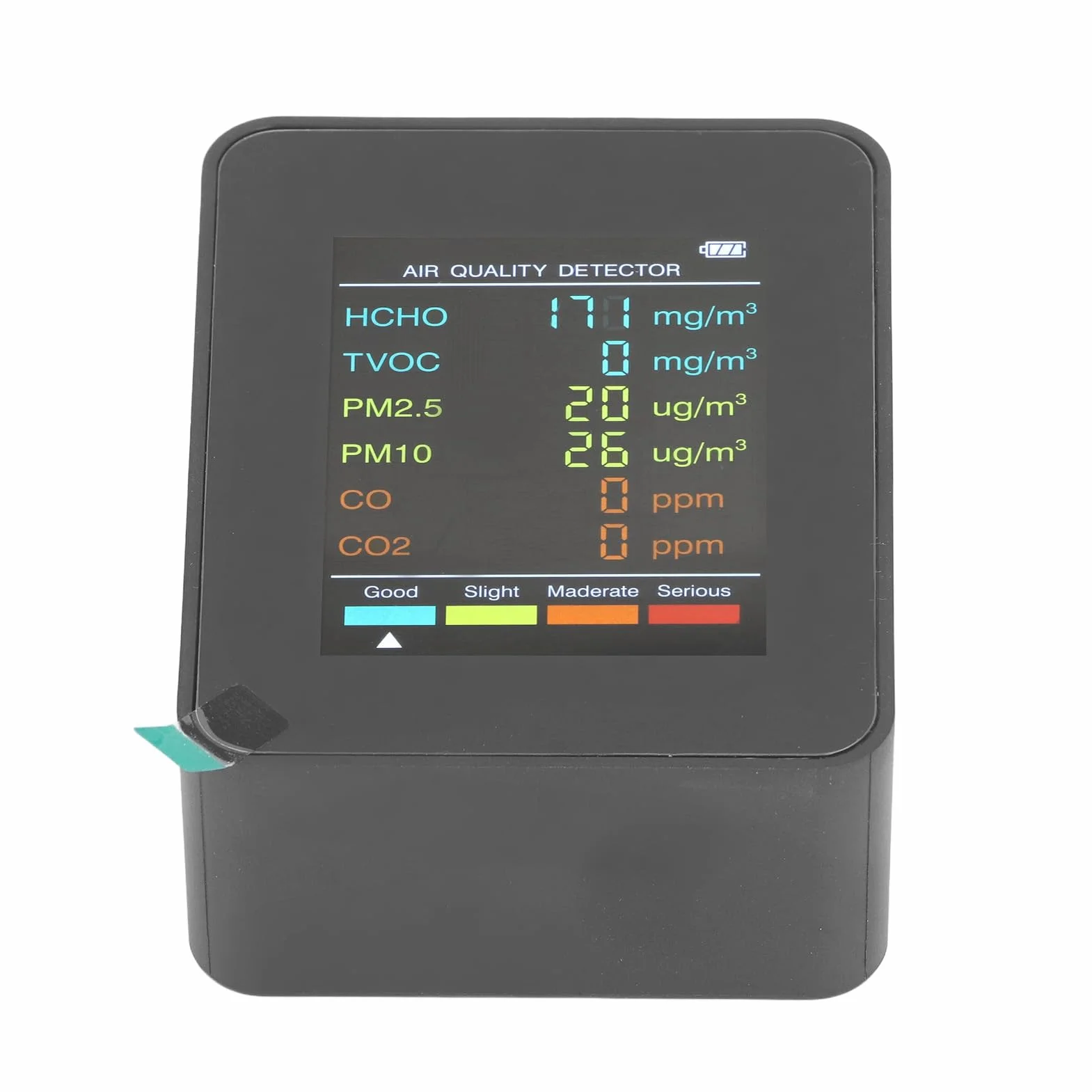 Detektor CO2 TVOC HCHO, Przenośny Monitor Jakości Powietrza PM2.5 PM10 z Alarmem (Czarny)