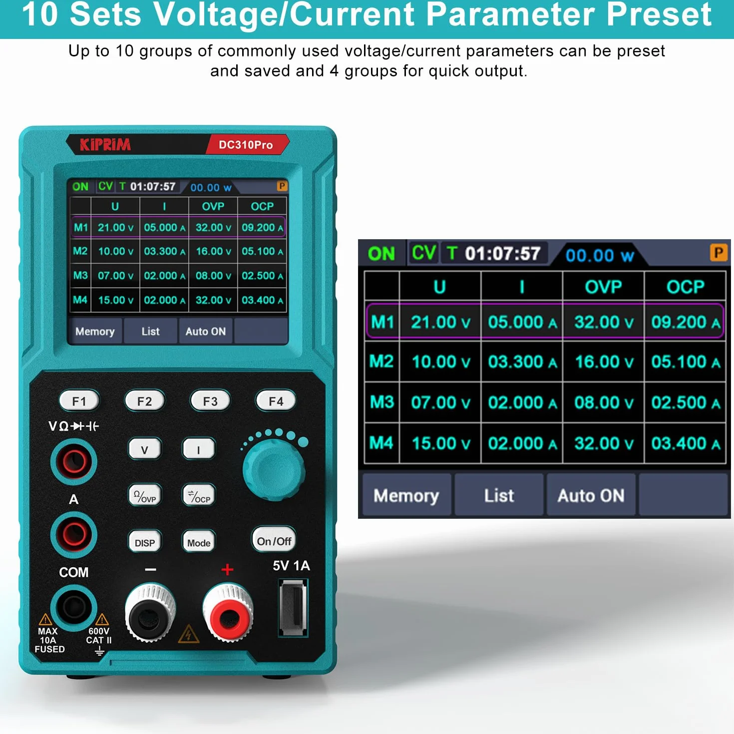 Kiprim Zasilacze laboratoryjne 2 w 1 i programowalny multimetr (0-30 V, 0-10 A) DC310Pro regulowane zasilacze z pamięcią danych, OCP, OVP, oprogramowaniem PC i ładowaniem USB