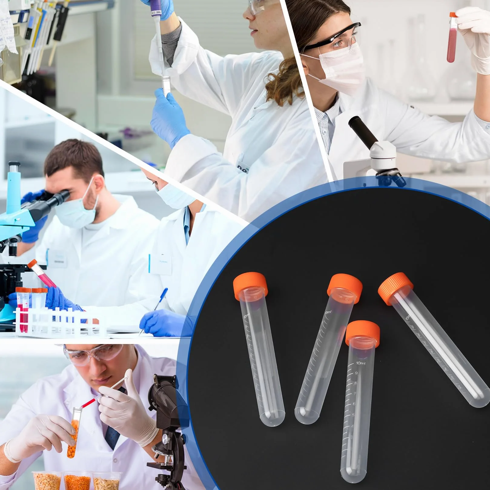 22 Sztuki Probówki 10ML z Pomarańczową Nakrętką, Plastikowe Probówki Wirówkowe, Przezroczyste Probówki Reakcyjne, Probówki na Próbki z Podziałką do Eksperymentów Laboratoryjnych