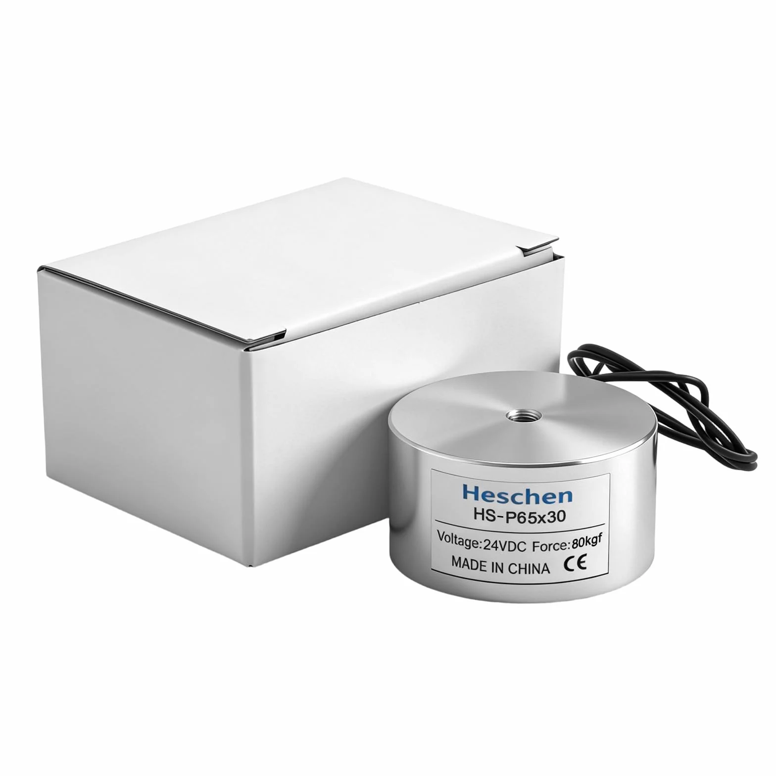 Heschen elektromagnes elektromagnetyczny elektromagnetyczny P65/30, OD: 65 mm, DC 24 V, 80 kg / 176 funtów