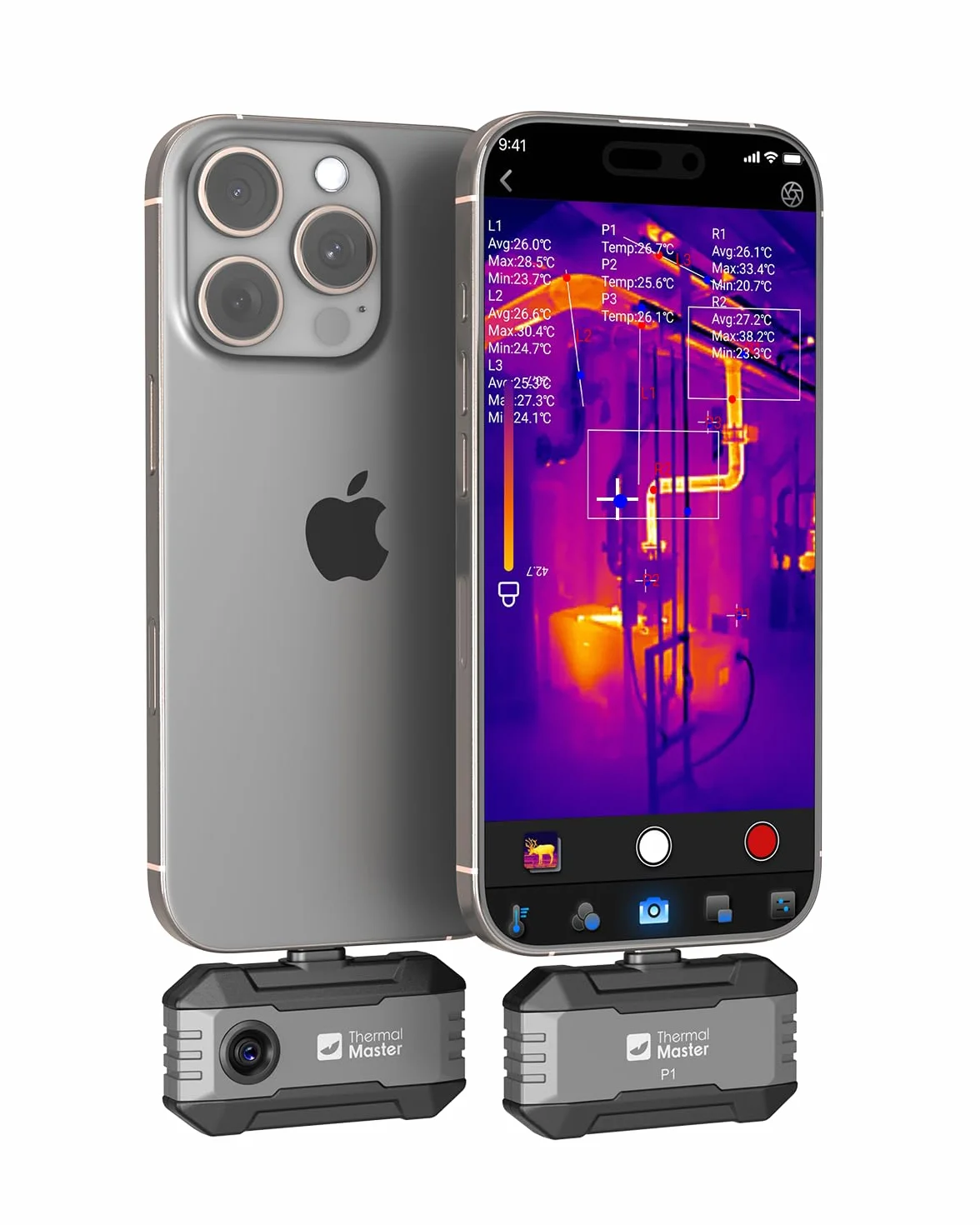 Kamera termowizyjna do iPhone 15/16 i Android Thermal Master P1, kamera termowizyjna na podczerwień, rozdzielczość X³ IR 320 x 240, -20℃-600℃ zakres temperatur, kontrola domu, 15x zoom