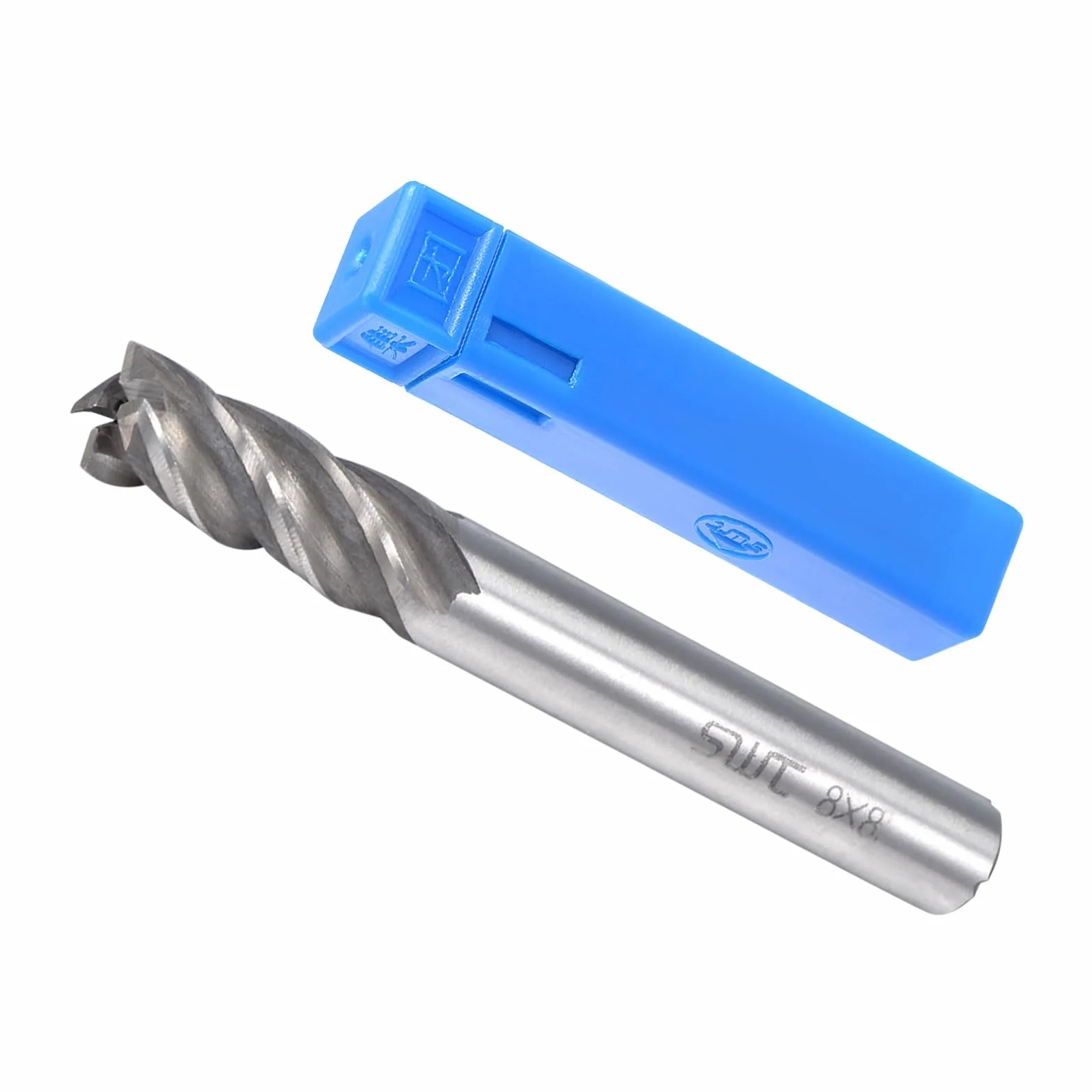 Frez spiralny z 4 ostrzami, średnica 8 mm długość 19 mm, prosty frez ze stali szybkotnącej z obudową - (Zastosowania: sklejka z tworzywa sztucznego)