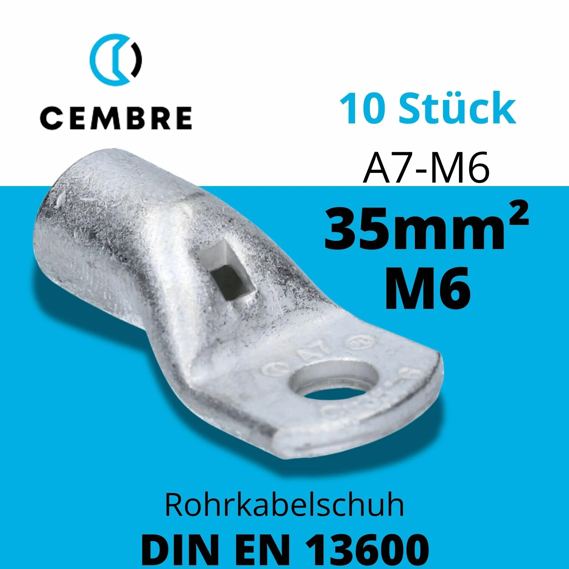Cembre A7-M6 końcówka kablowa 35 mm² M6 nieizolowana miedź ocynkowana 10 sztuk