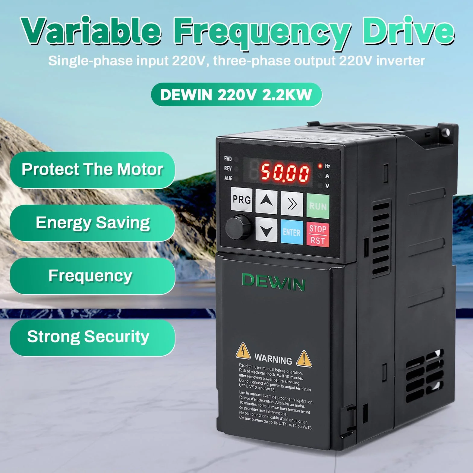 DEWIN przetwornica częstotliwości VFD 2,2 kW 220 V wejście 1-fazowe wyjście 3-fazowe regulator prędkości silnika