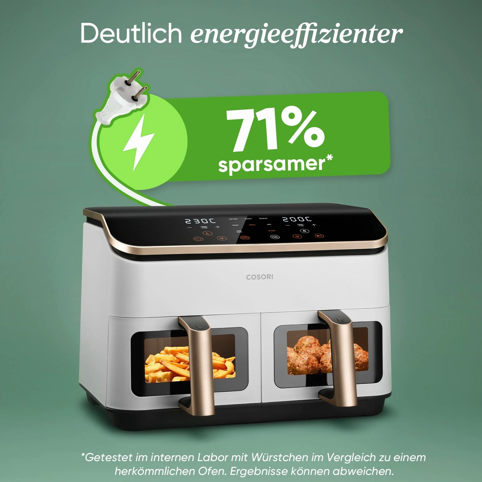 COSORI Frytkownica na gorące powietrze 8,5 l 2 komory Airfryer 6 w 1 z okienkiem kremowo-biała