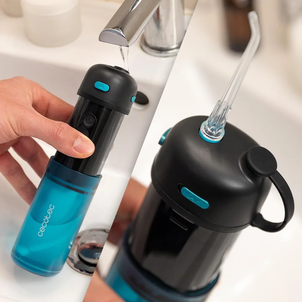 Cecotec ToothCare Jet Clean Splash. Kompaktowy i lekki irygator do zębów z 3 trybami, 8 intensywności, pojemność 150 ml, IPX7, w zestawie 3 wymienne dysze