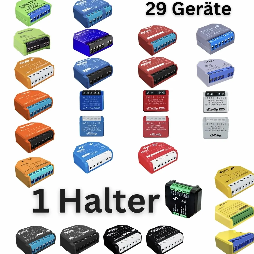 Uchwyt szynowy kompatybilny z Shelly Relay, 1 Mini Gen3, 1PM, 2PM, 2.5, RGBW2, PM, Plus i4 DC, Dimmer 2, szyna DIN, 4 sztuki