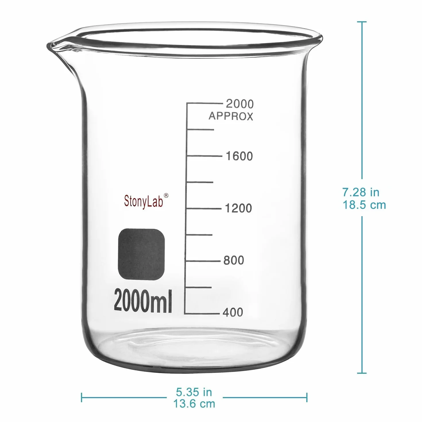 stonylab Szklana Zlewka 1 Opakowanie, Borokrzemianowa Szklana Miarowa Zlewka Niska Griffina z Wylewem, 2000 ml