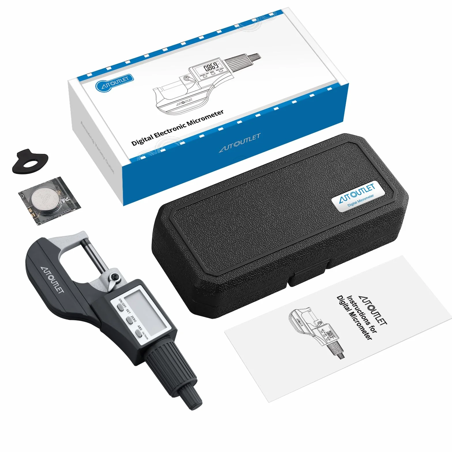 AUTOUTLET Mikrometr cyfrowy mikrometr 0-25 mm/0,001 mm, wysoka precyzja LCD cyfrowy mikrometr suwak mikrometrowy długość narzędzie pomiarowe mikrometr 0,001 mm (0,00005") - szary