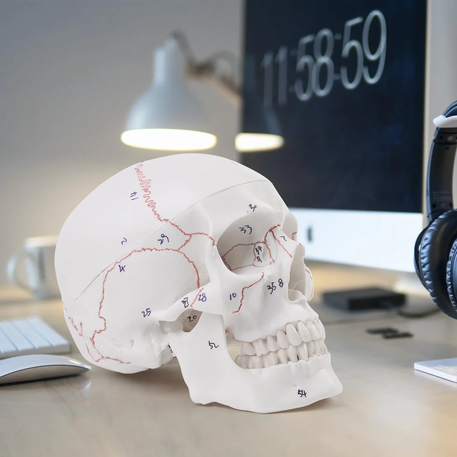 Anatomiczny model czaszki szkieletu do nauczania anatomii z cyfrowym szyciem i logo