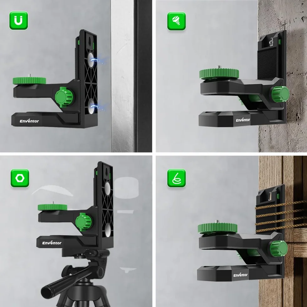 Enventor Laser Level Wall Mount Magnetic Adjustable Bracket 360° Rotating Base with Height Lock 1/4" 5/8" Threads