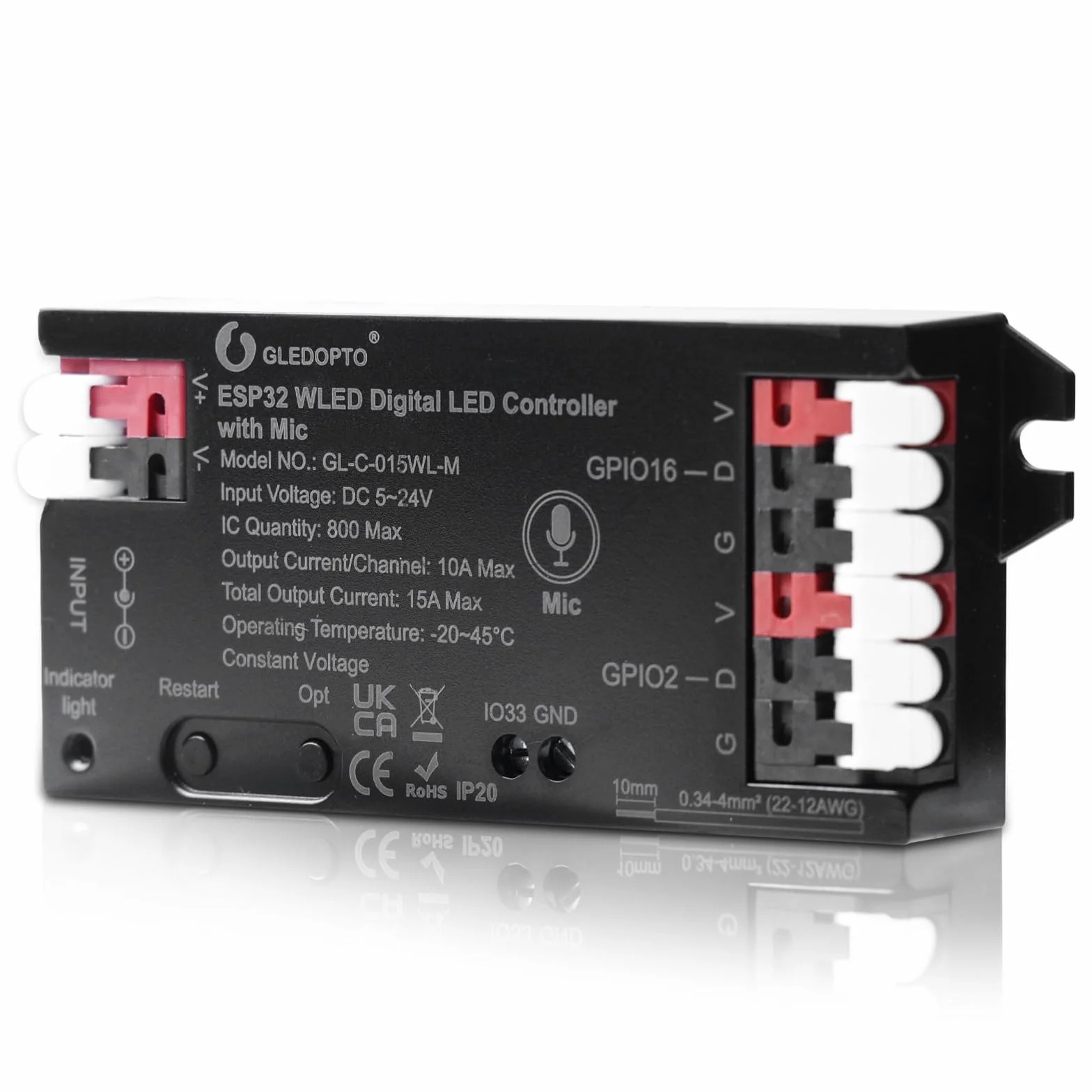Kontroler WLED z mikrofonem, ESP32 DC 5V-24V Cyfrowy kontroler taśmy LED Adresowalny cyfrowy RGB IC WS2811 WS2812B SK6812 WS2815 RGBW Adresowana taśma LED FCOB
