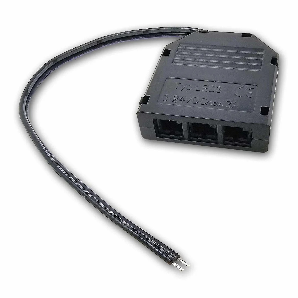 Mini rozdzielacz AMP 3-drożny z kablem połączeniowym – rozdzielacz LED 3x wyjście – gniazda AMP, wejście z otwartym końcem kabla, czarny, zabezpieczony przed odwrotną polaryzacją