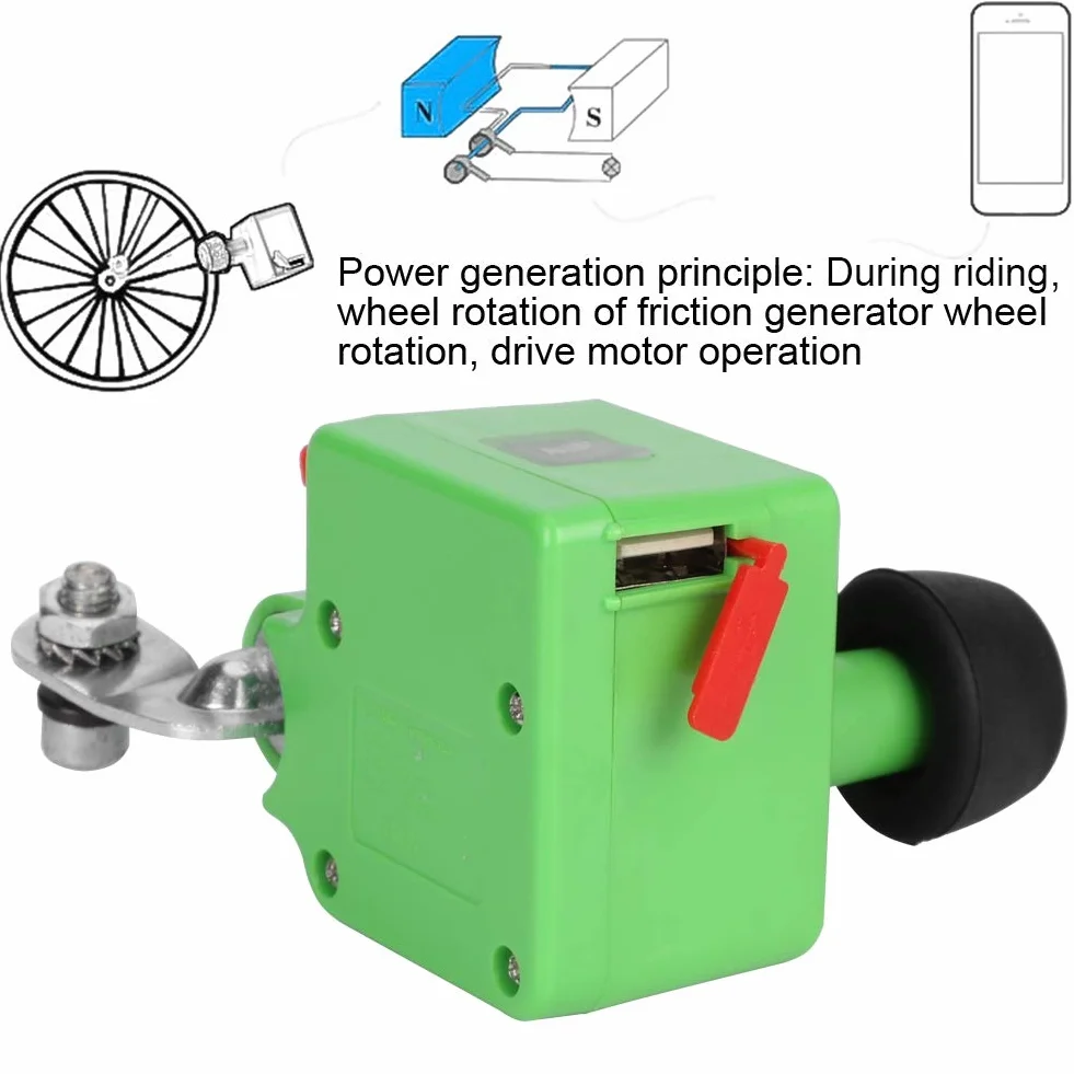 Generator roweru elektrycznego DC5V1A Generator rowerowy Dynamo Generator do telefonu komórkowego Ładowanie roweru górskiego Generator Nocny Sprzęt do jazdy na długich dystansach (zielony)