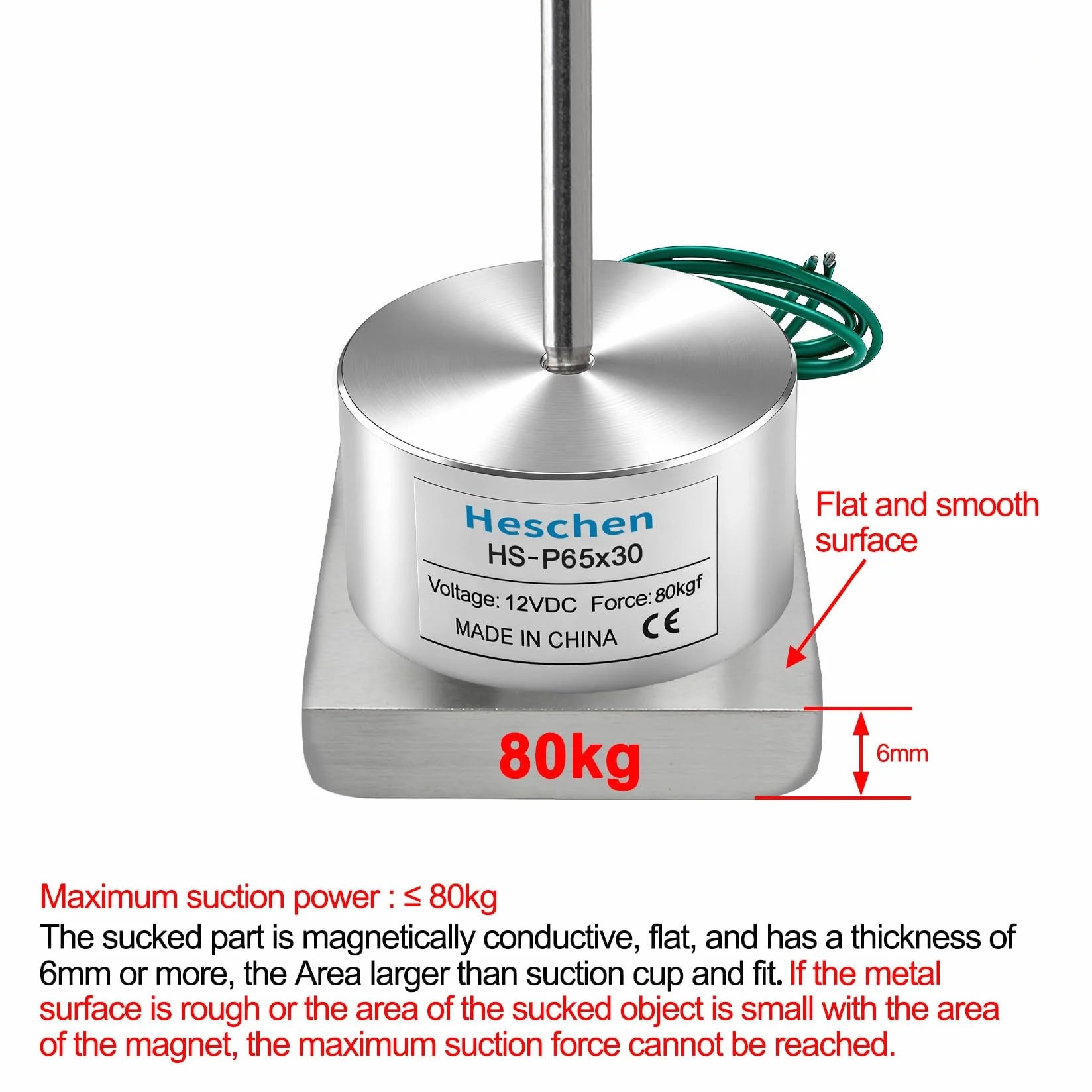Heschen Elektromagnes elektromagnetyczny, P65/30, średnica zewnętrzna 65 mm, DC 12 V 13 W, 80 kg