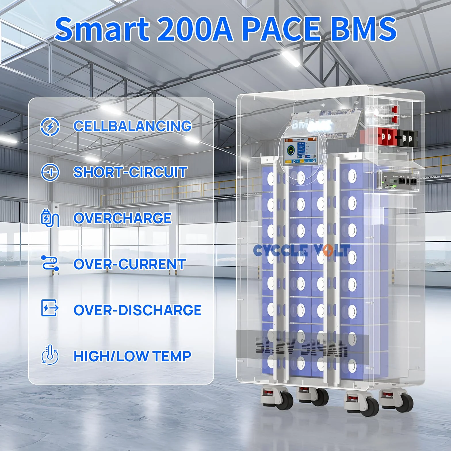 Akumulator LiFePO4 48V 300Ah 16kWh z BMS 200A Wi-Fi Bluetooth RS485 CAN