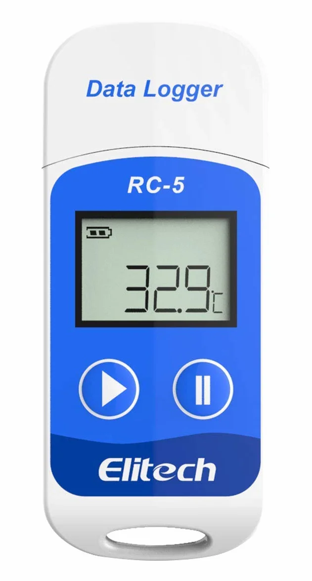 Elitech Rejestrator danych temperatury RC-5, mini USB, czujnik temperatury wewnętrzny, raporty PDF, wysoka dokładność, rejestrator danych, 32000 punktów, wodoszczelny zgodnie z IP67, do magazynów