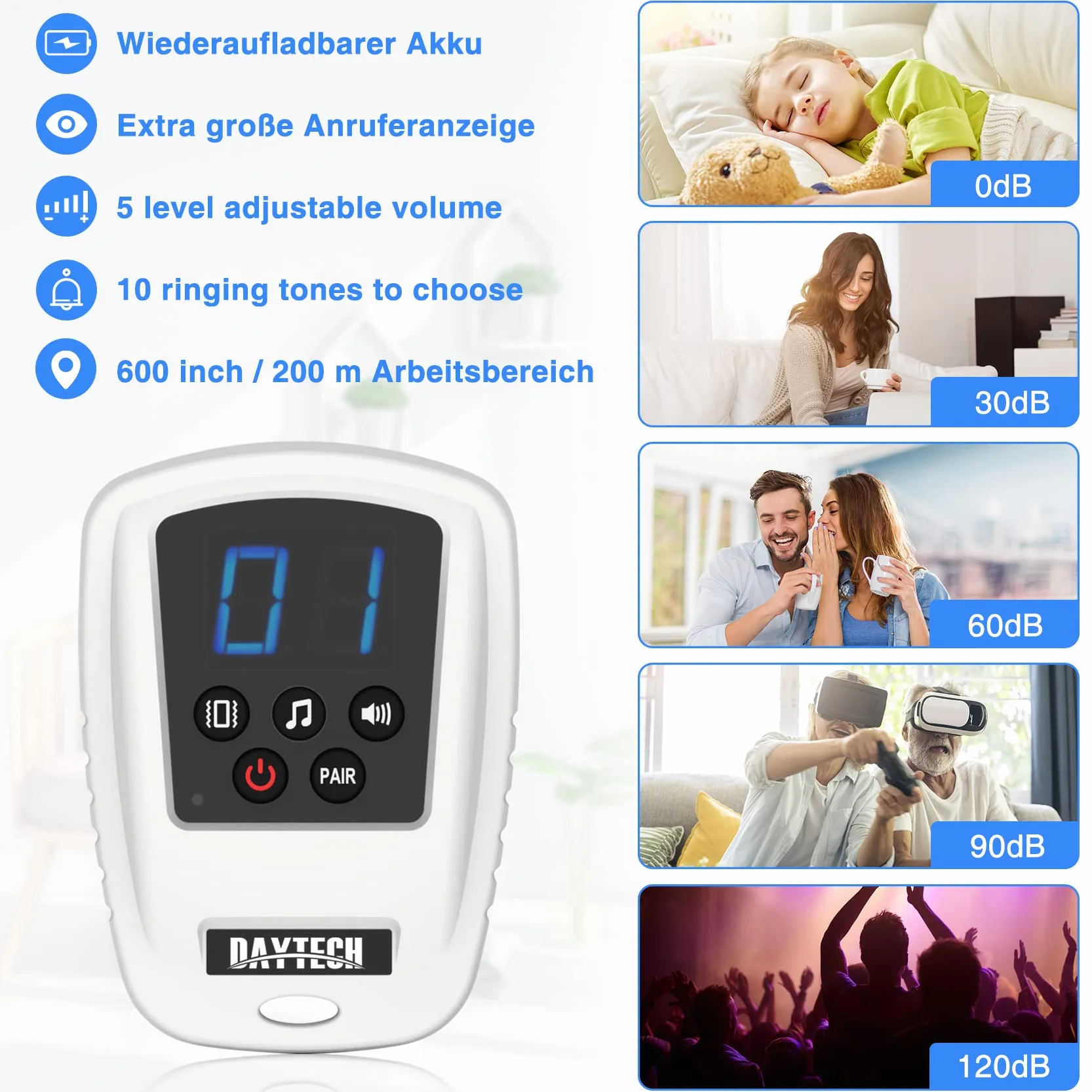 Daytech bransoletka alarmowa z przyciskiem, ładowalna