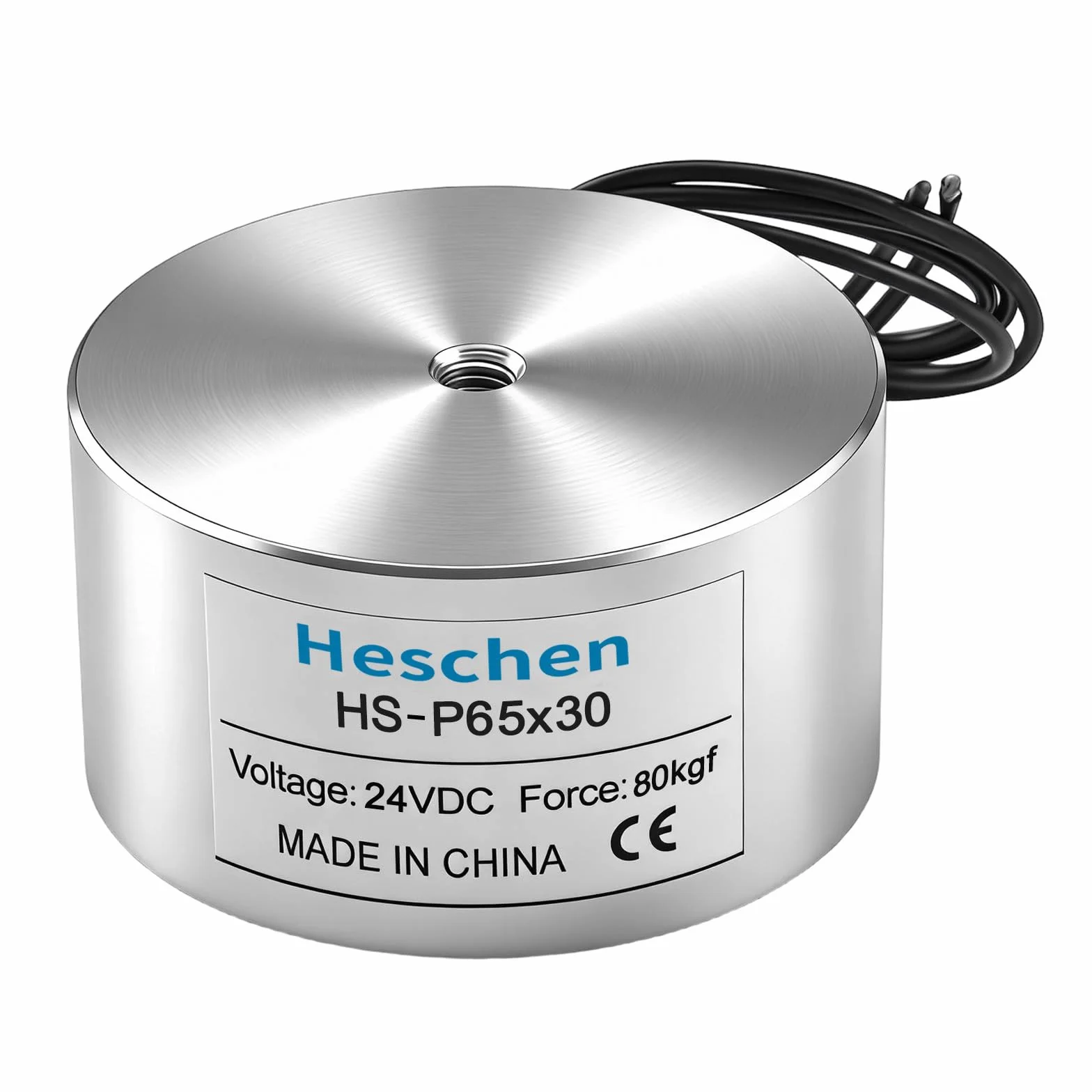 Heschen elektromagnes elektromagnetyczny elektromagnetyczny P65/30, OD: 65 mm, DC 24 V, 80 kg / 176 funtów