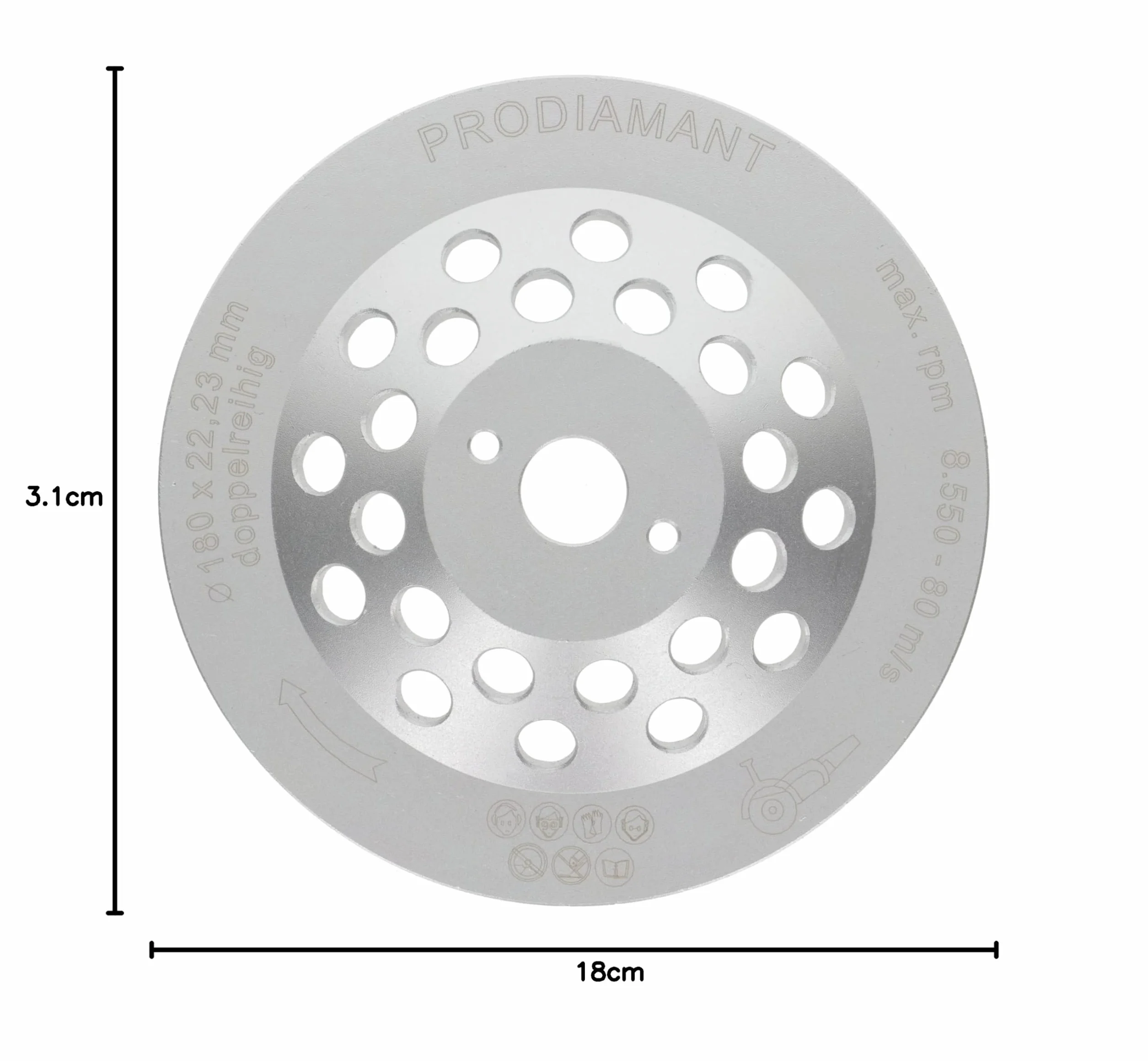 PRODIAMANT Diamentowa tarcza szlifierska 180 mm beton uniwersalna 180 mm x 22,2 mm talerz szlifierski dwurzędowy wysokość konstrukcyjna 31 mm