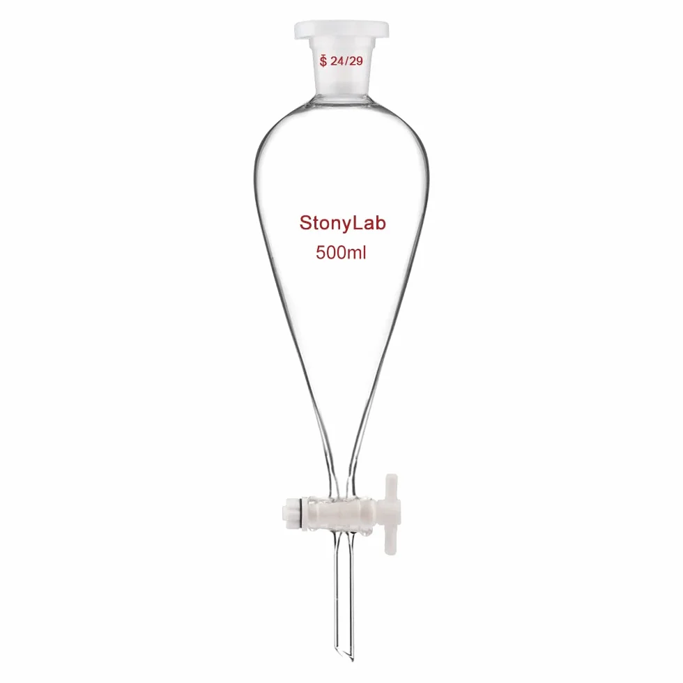 stonylab Szkło Borokrzemianowe 500 ml Ciężka Ściana Stożkowy Lejek Separacyjny ze 24/29 Złączami i Kranem z PTFE, 500 ml