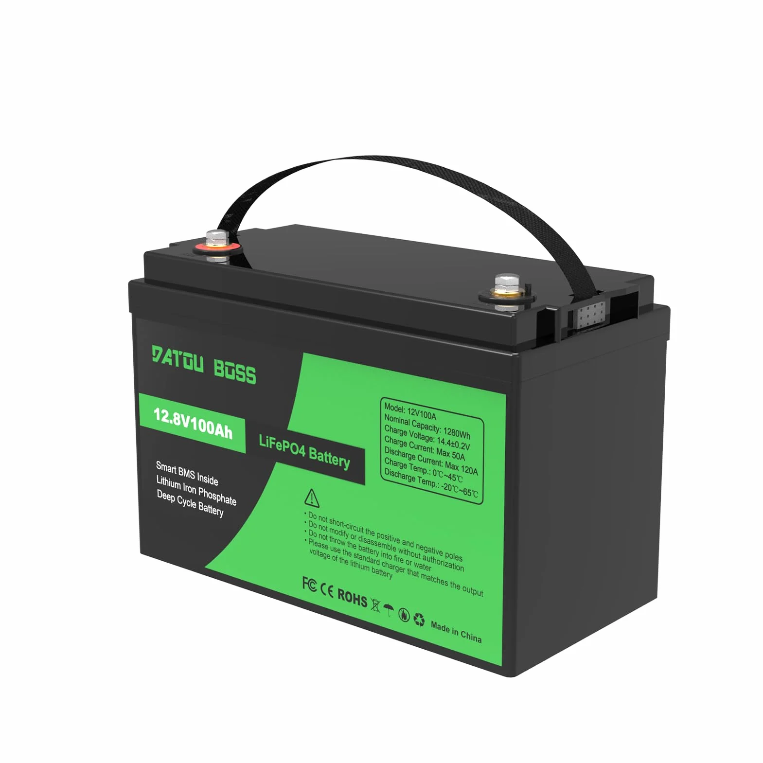 DATOUBOSS 12V 100Ah LiFePO4 Battery 100A BMS 8000+cycles Deep Cycle Lithium Battery MAX 1280W wsparcie mocy w połączeniu szeregowym/równoległym